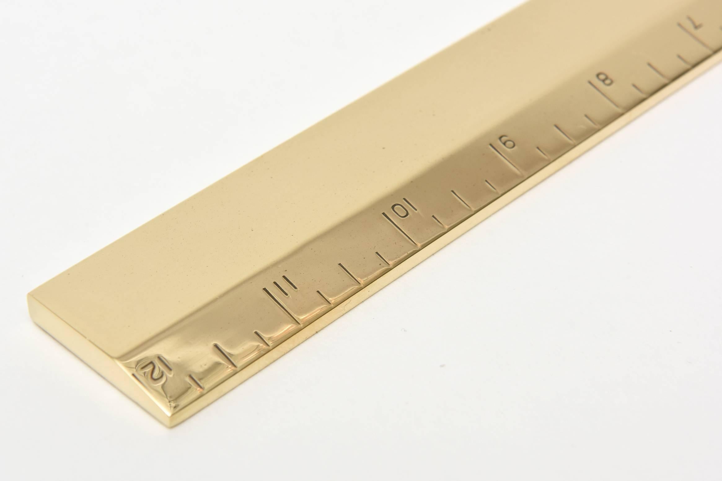 Brass Desk Ruler Desk Accessory or Paperweight Mid-Century Modern In Good Condition In North Miami, FL