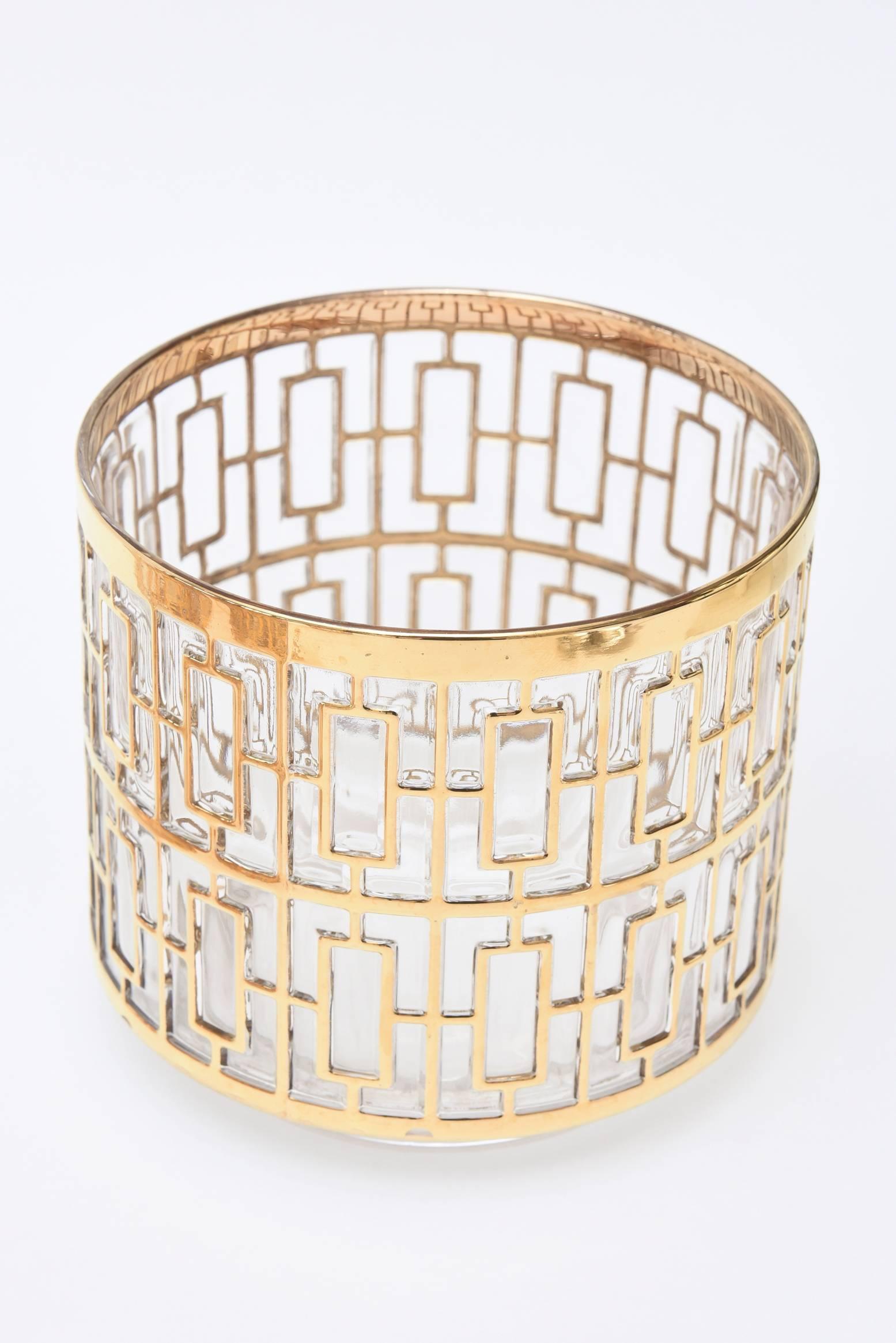 25 Piece Collection of Gold-Plated over Glass Shoji Screen/Greek Key Barware 1