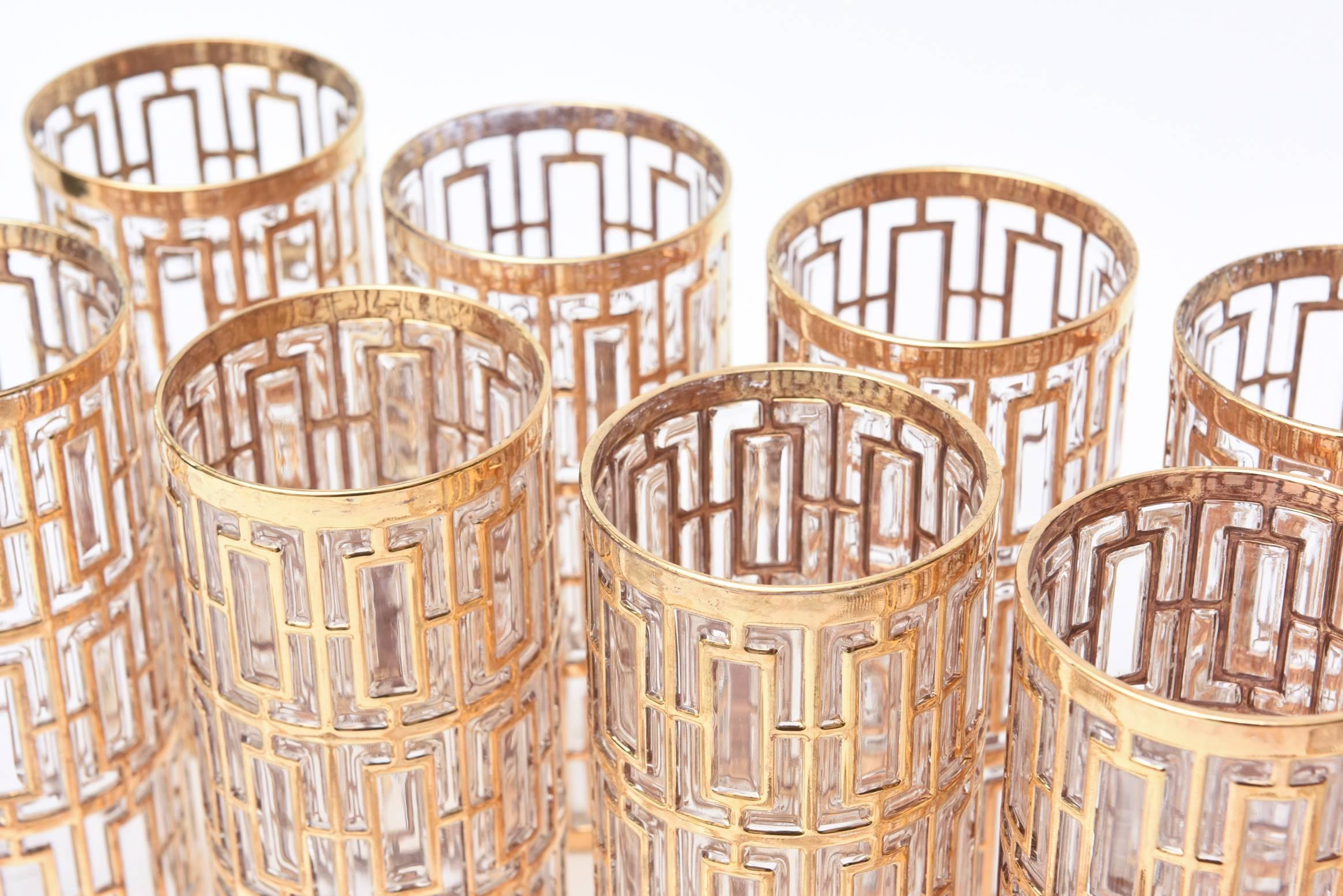 25 Piece Collection of Gold-Plated over Glass Shoji Screen/Greek Key Barware 2