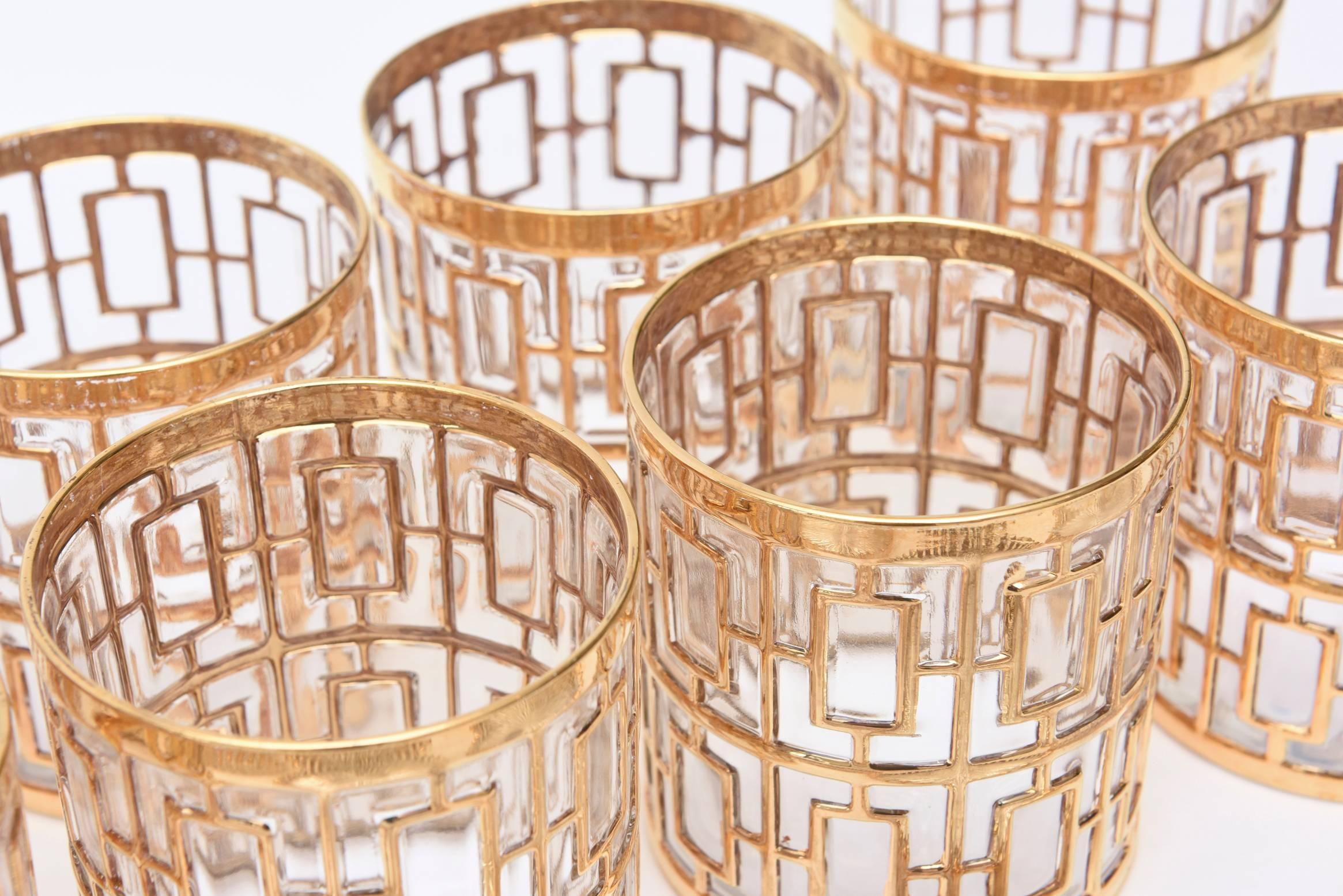 25 Piece Collection of Gold-Plated over Glass Shoji Screen/Greek Key Barware 3