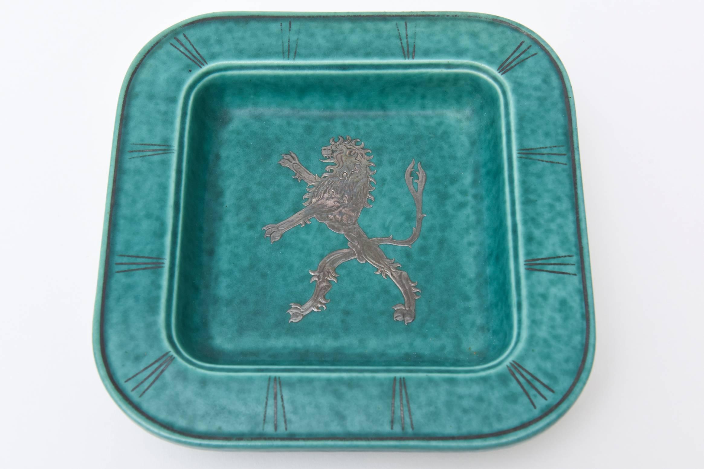 Swedish Sterling Silver & Ceramic William Kage for Gustavsberg Argenta Square Large Bowl