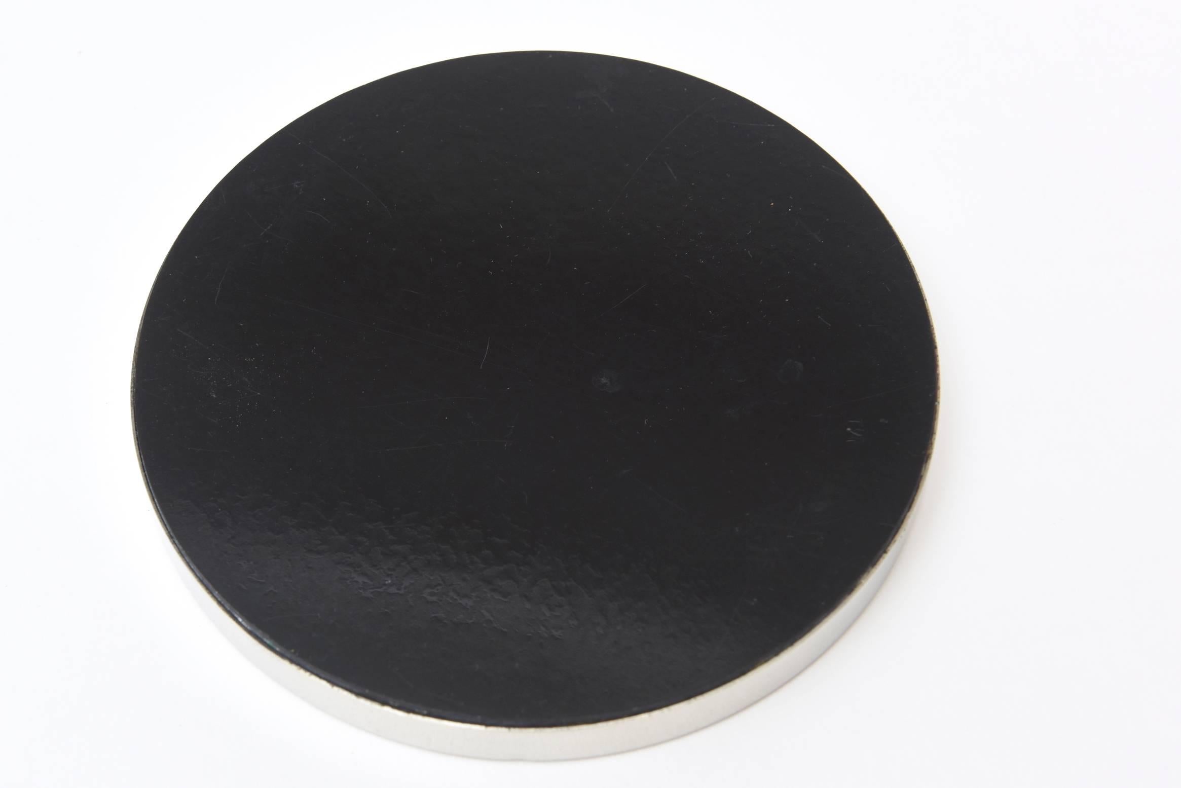 Late 20th Century Set of Eight Italian Gucci Signed Chrome, Fabric and Glass Coasters or Barware