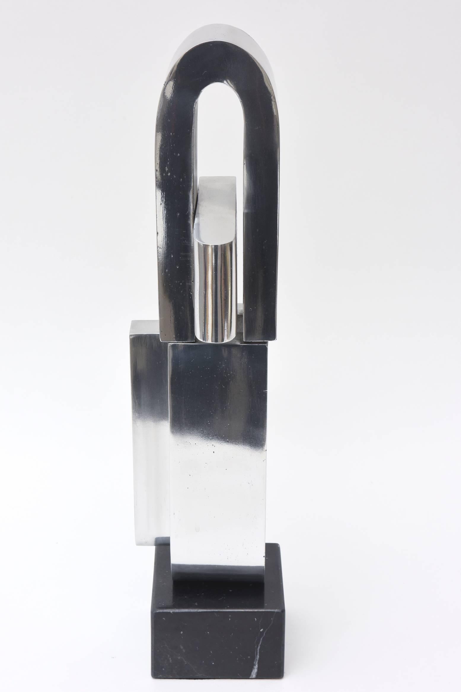 Mary Preminger Vintage Abstract Chrome and Black Marble Sculpture Modernist In Good Condition For Sale In North Miami, FL