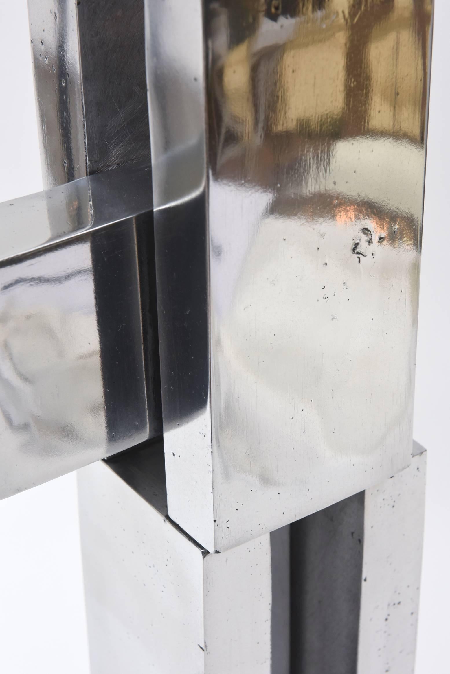 American Vintage Mary Preminger Abstract Modernist Chrome and Black Marble Sculpture For Sale