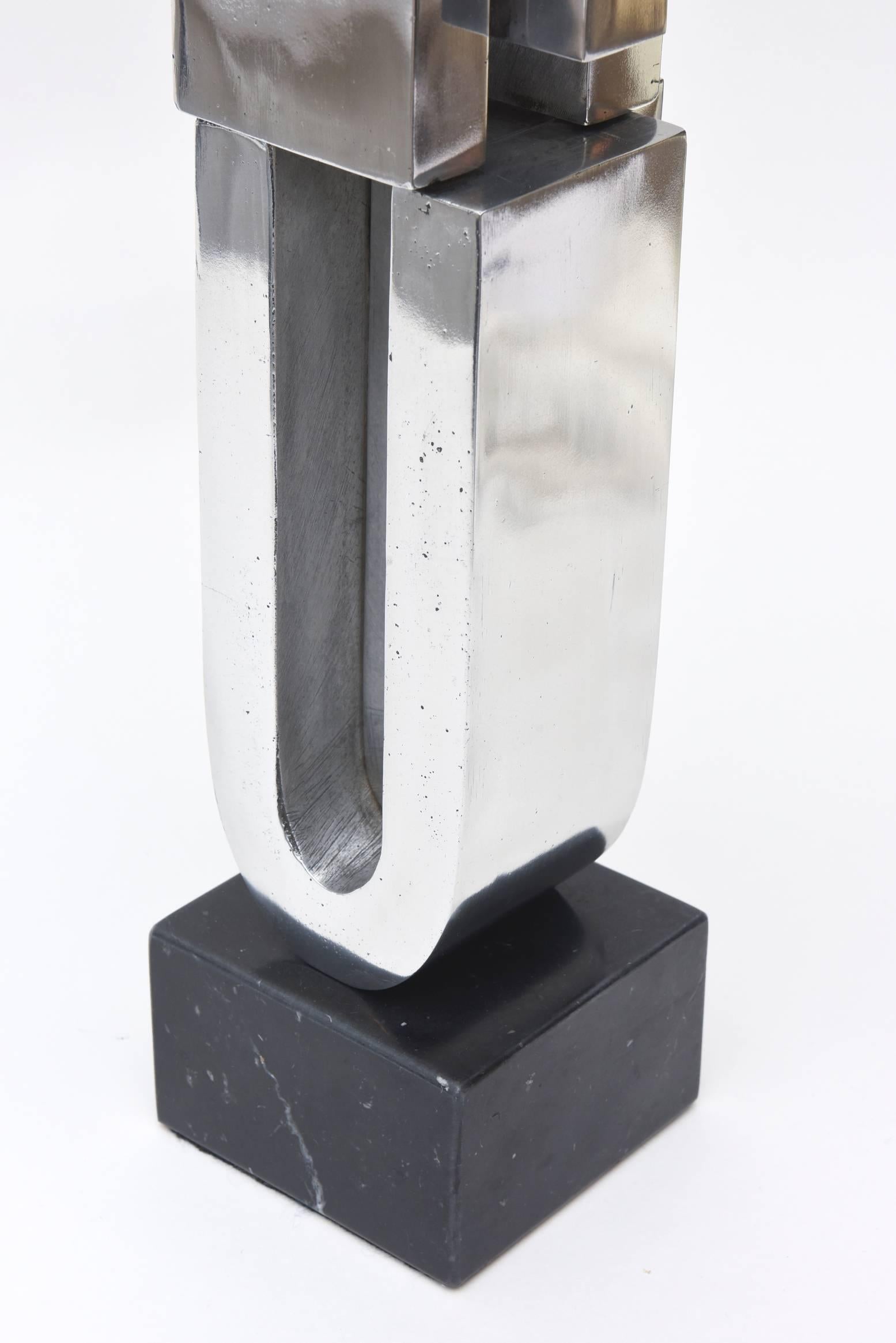 Vintage Mary Preminger Abstract Modernist Chrome and Black Marble Sculpture For Sale 1