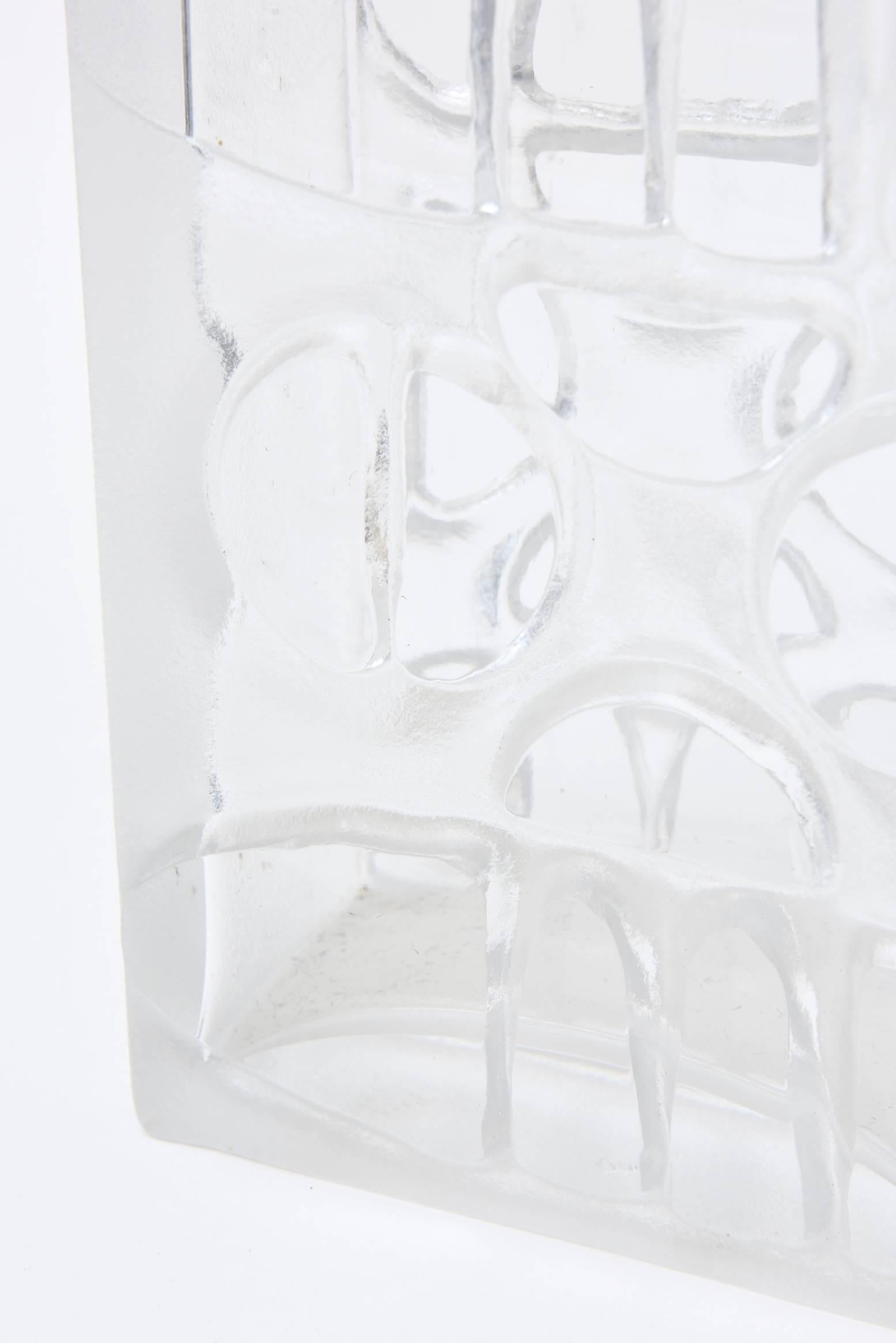 Hallmarked Modernist Danish Cutout Square Glass Vase Desk Accessory 1