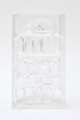 Hallmarked Modernist Danish Cutout Square Glass Vase Desk Accessory
