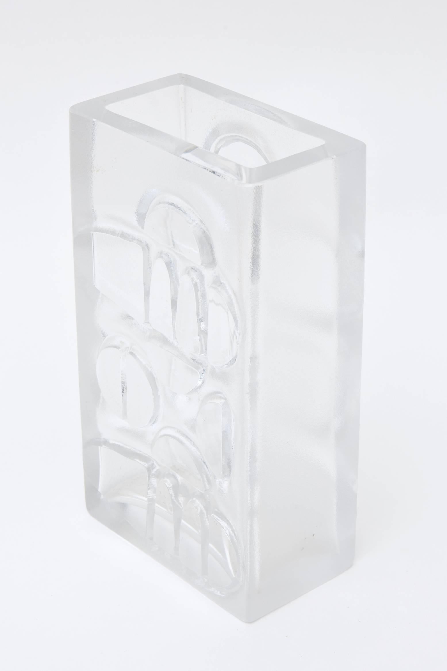 Mid-Century Modern Hallmarked Modernist Danish Cutout Square Glass Vase Desk Accessory