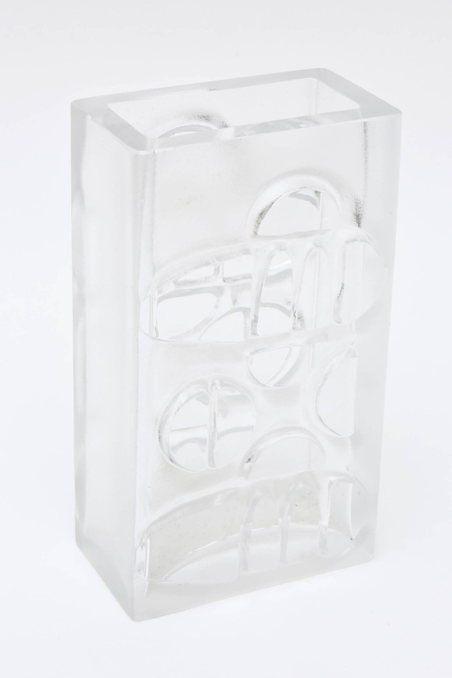 Hallmarked Modernist Danish Cutout Square Glass Vase Desk Accessory In Good Condition In North Miami, FL