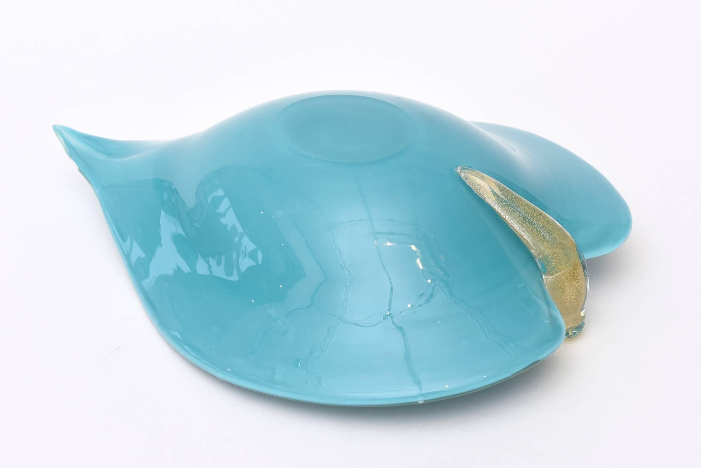 Italian Murano Barovier e Toso Turquoise and Gold Aventurine Glass Bowl 4