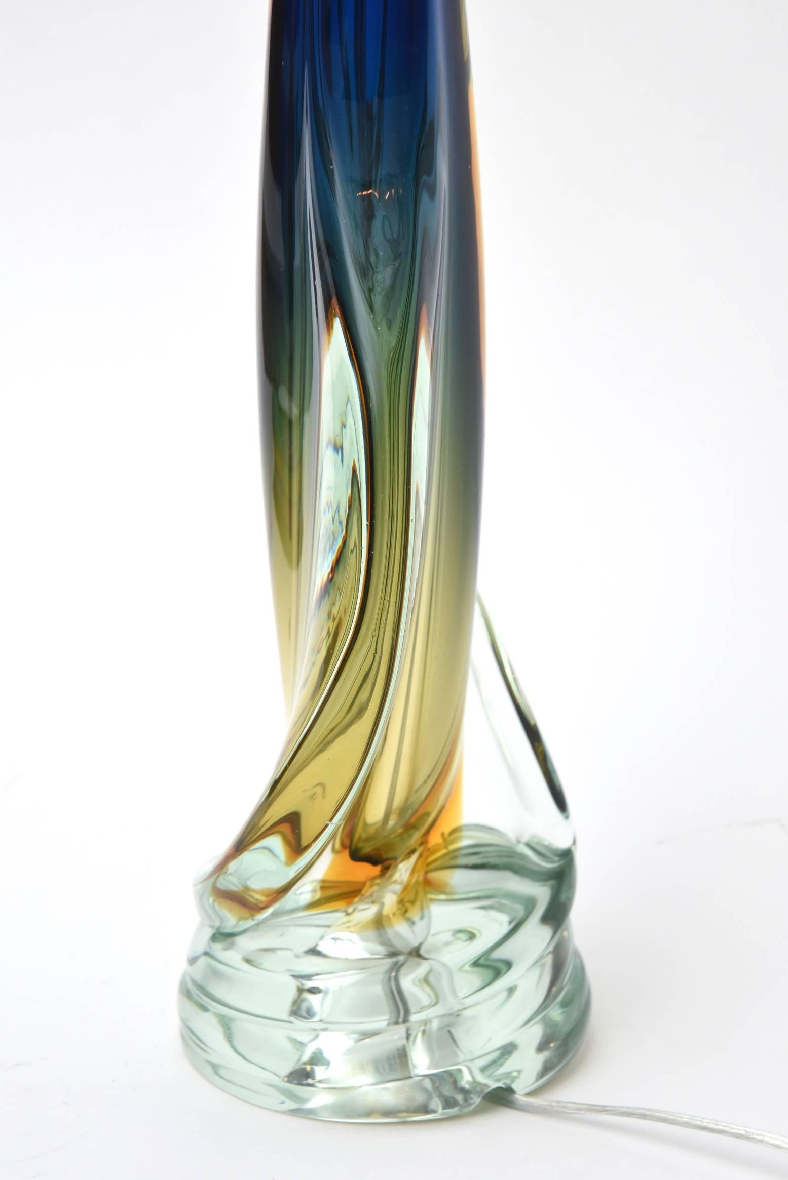 Italian Murano Seguso Sommerso Sculptural Glass Table Lamp 2