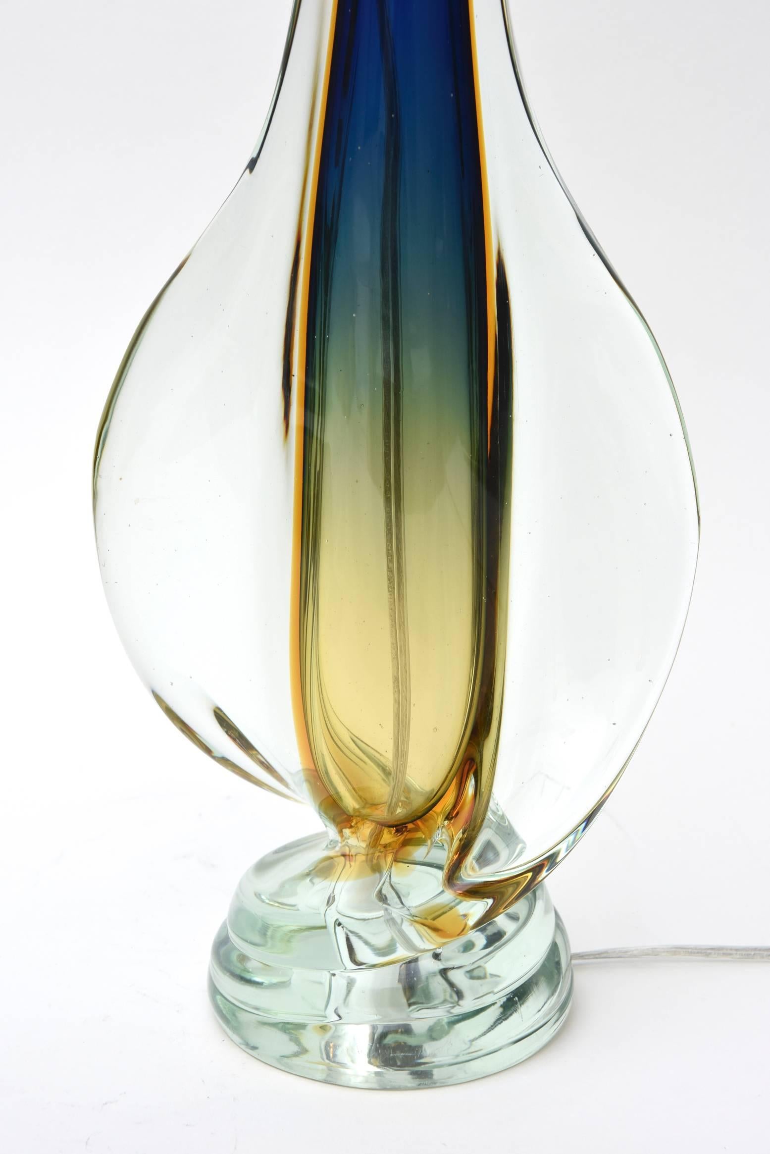 Italian Murano Seguso Sommerso Sculptural Glass Table Lamp 1