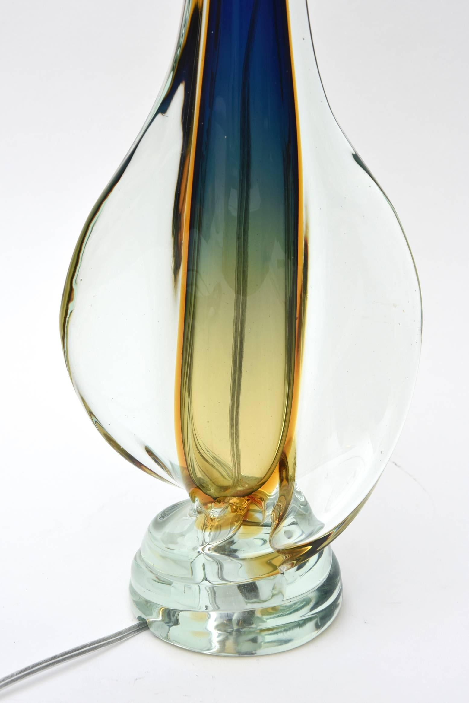 Italian Murano Seguso Sommerso Sculptural Glass Table Lamp 4