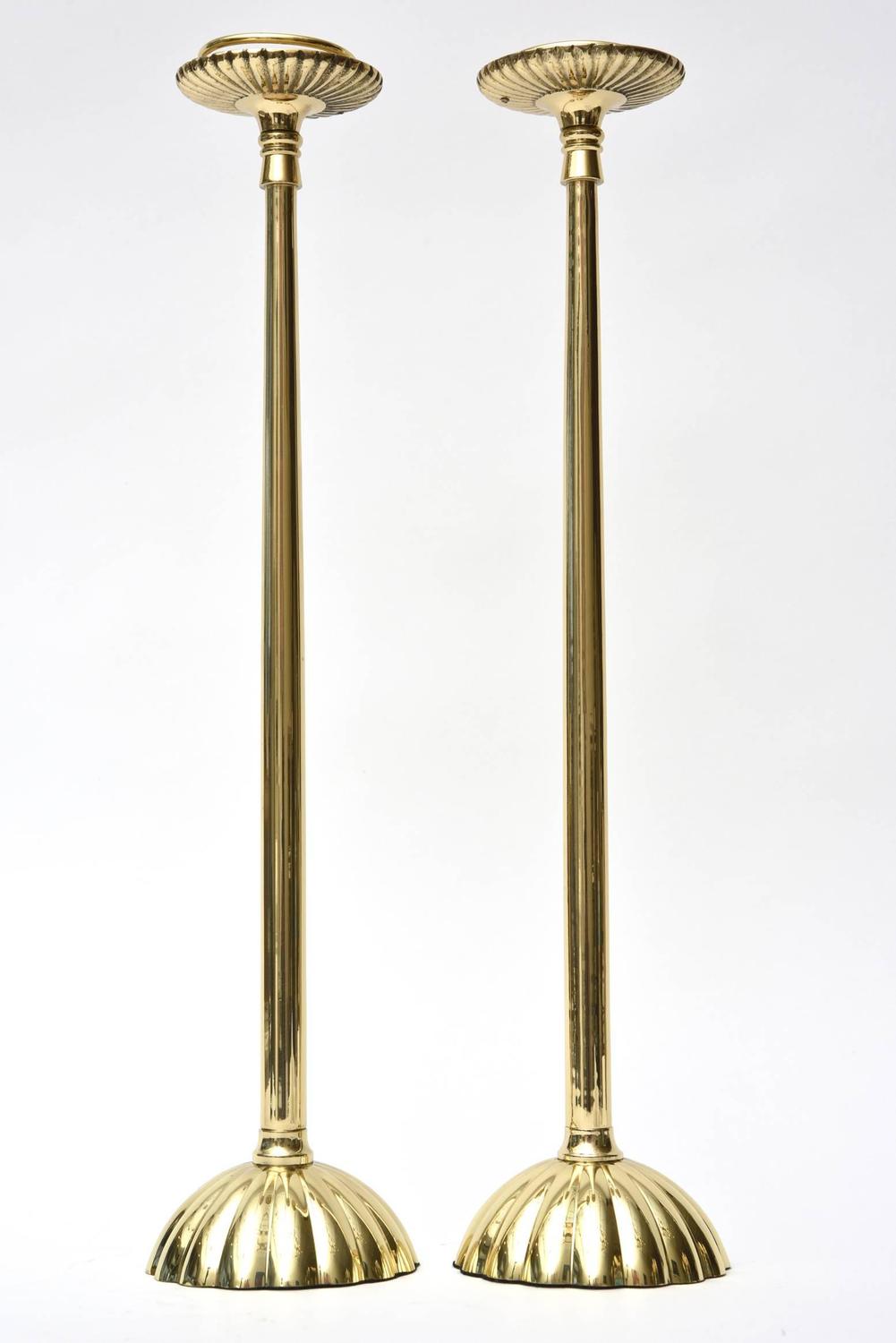 Pair of Tall Solid Brass Stately Candlesticks For Sale at 1stdibs