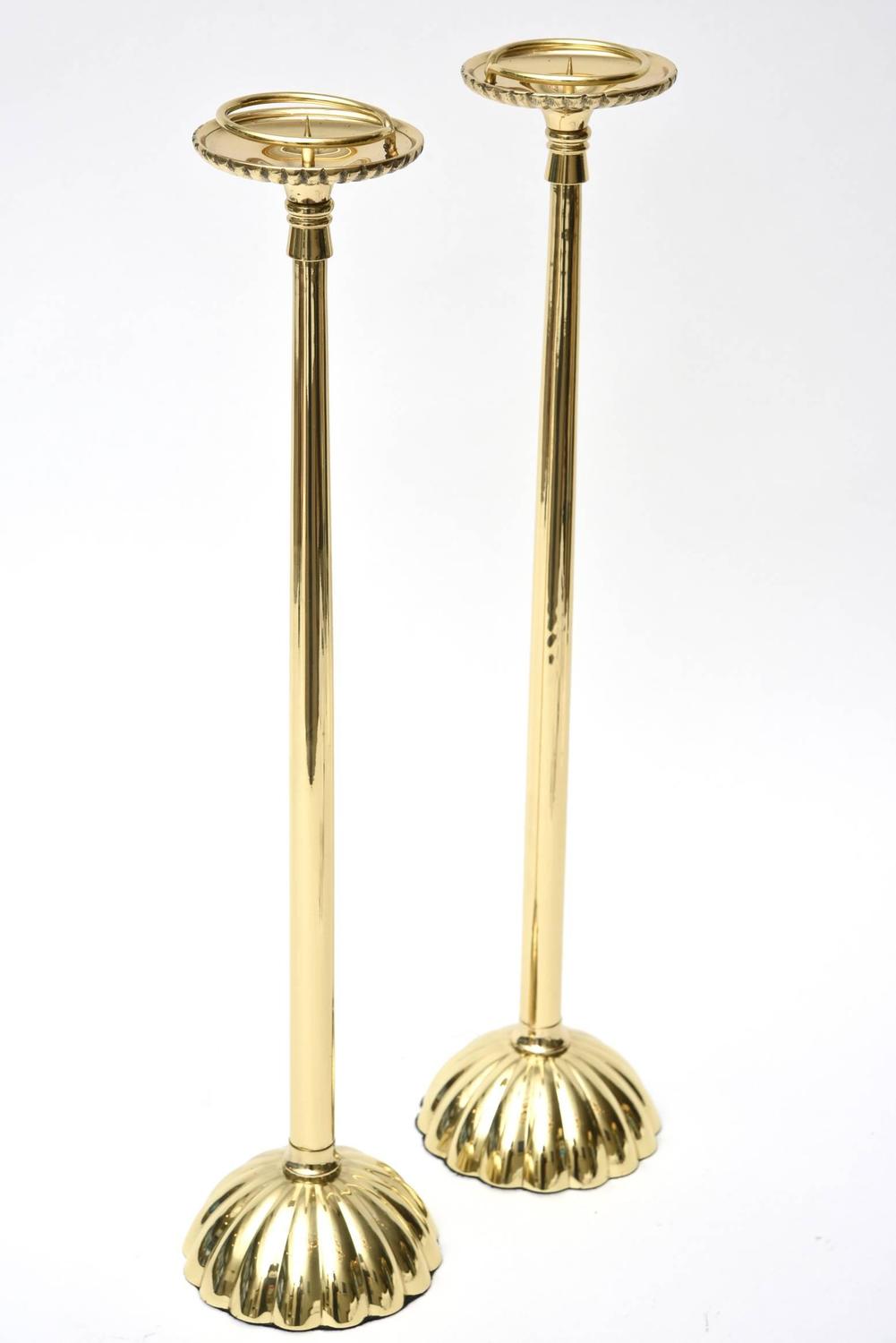 Pair of Tall Solid Brass Stately Candlesticks For Sale at 1stdibs