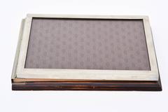 Vintage Gucci Chrome, Logo Canvas, Resin Note Pad Holder and Desk Accessory 70's