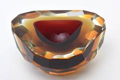 Italian Murano Diamond Faceted Polished Top Geode Sommerso Glass Bowl
