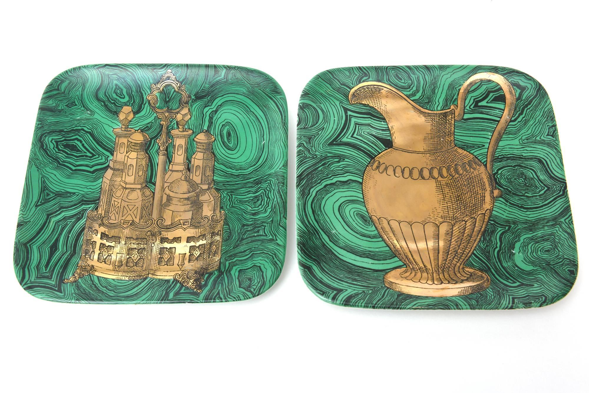 Six Italian Piero Fornasetti Malachite & Gilded Porcelain 