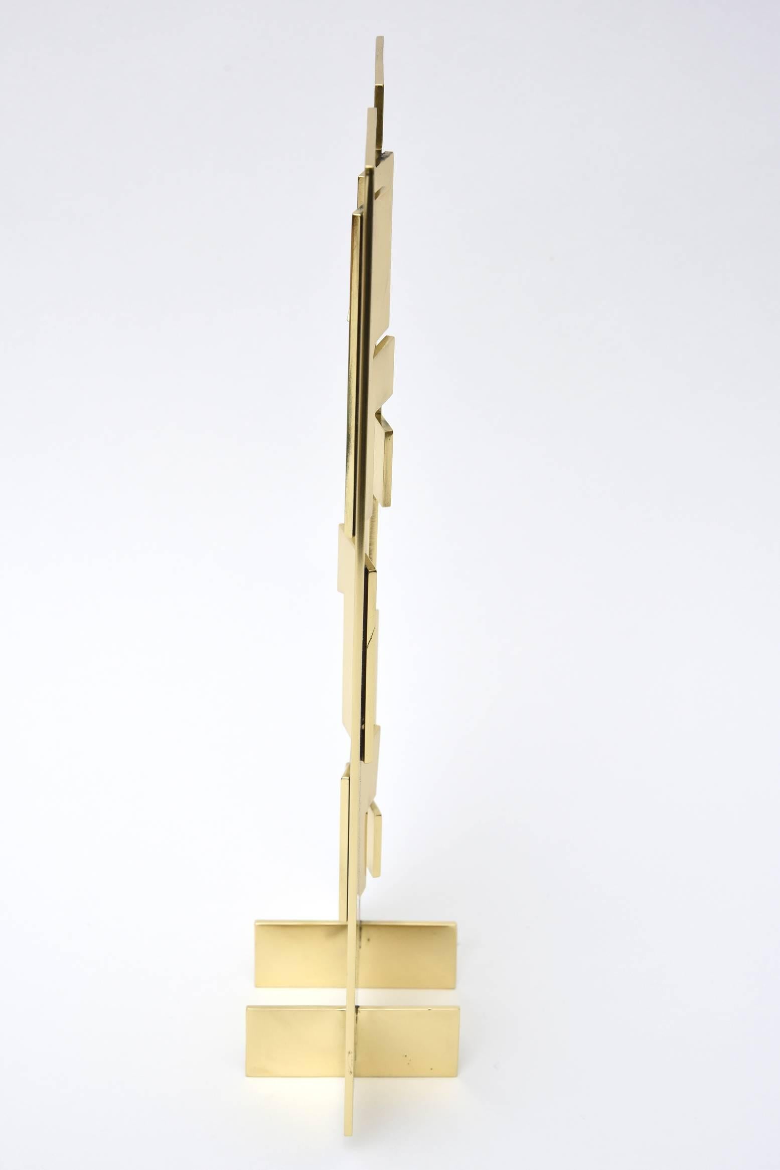  Marino di Teana Italian Brass Modernist Geometric Tabletop Signed Sculpture 5