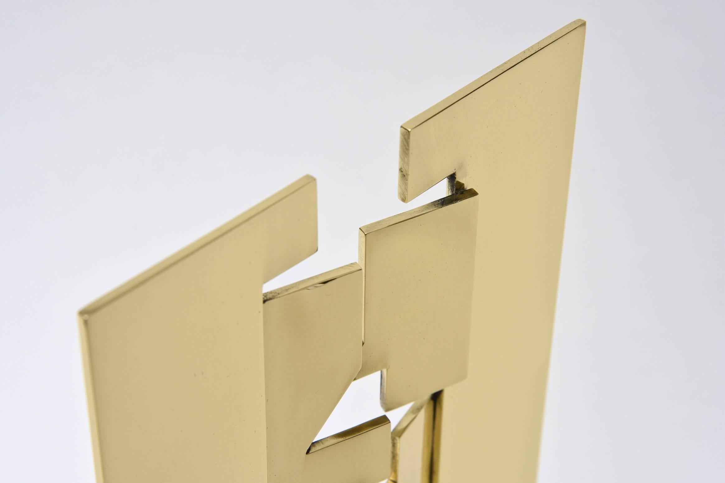  Marino di Teana Italian Brass Modernist Geometric Tabletop Signed Sculpture 1