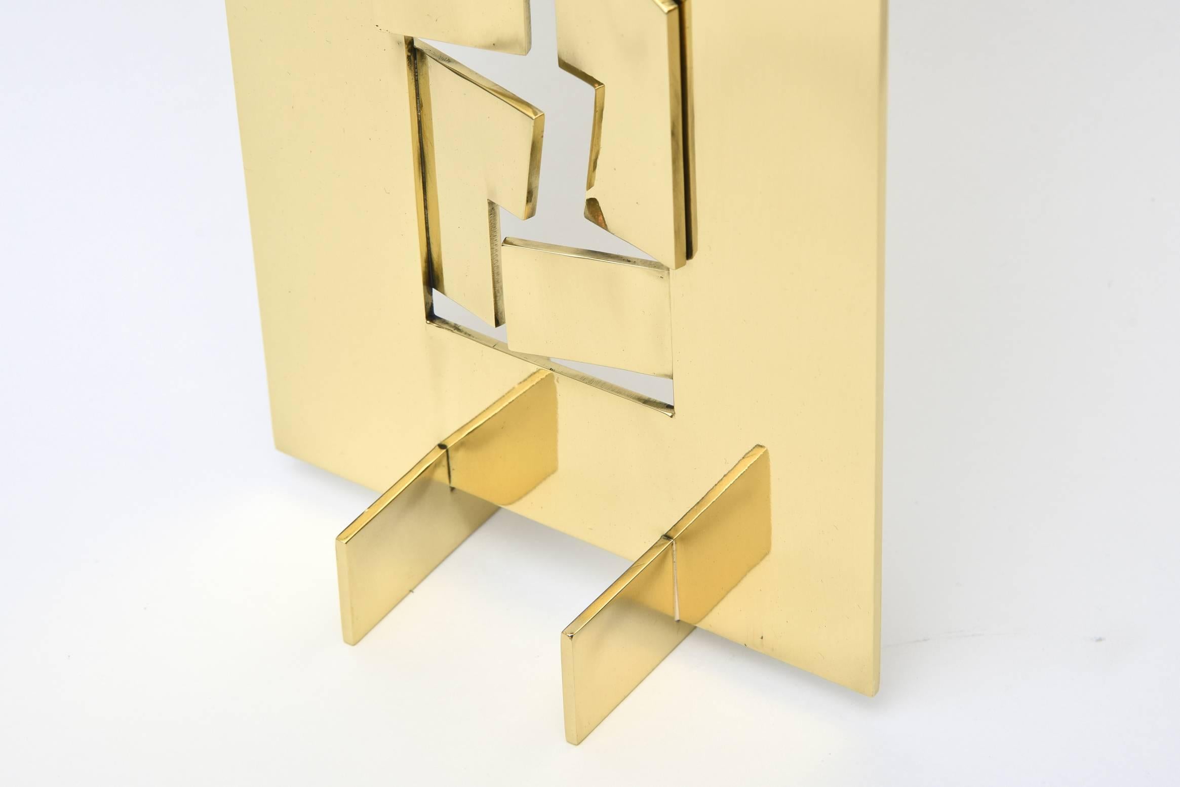  Marino di Teana Italian Brass Modernist Geometric Tabletop Signed Sculpture 4
