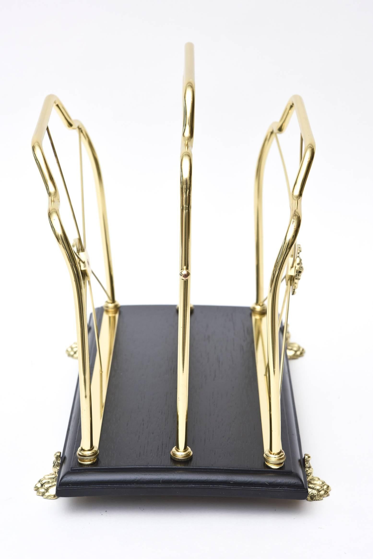 Mid-Century Solid Brass & Ebonized Wood Magazine Holder Or Stand / SAT.SALE In Excellent Condition In North Miami, FL