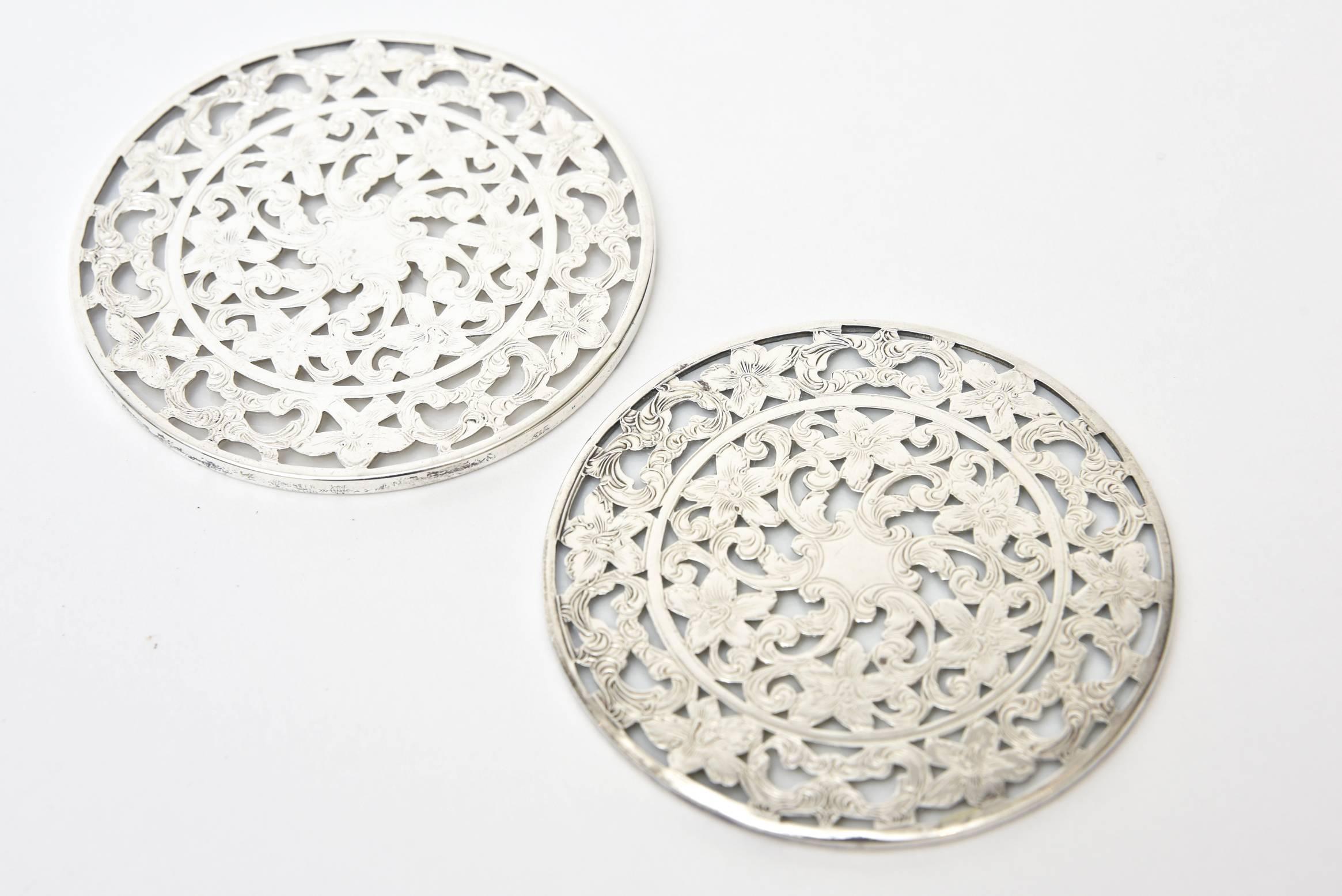 sterling silver and glass coasters