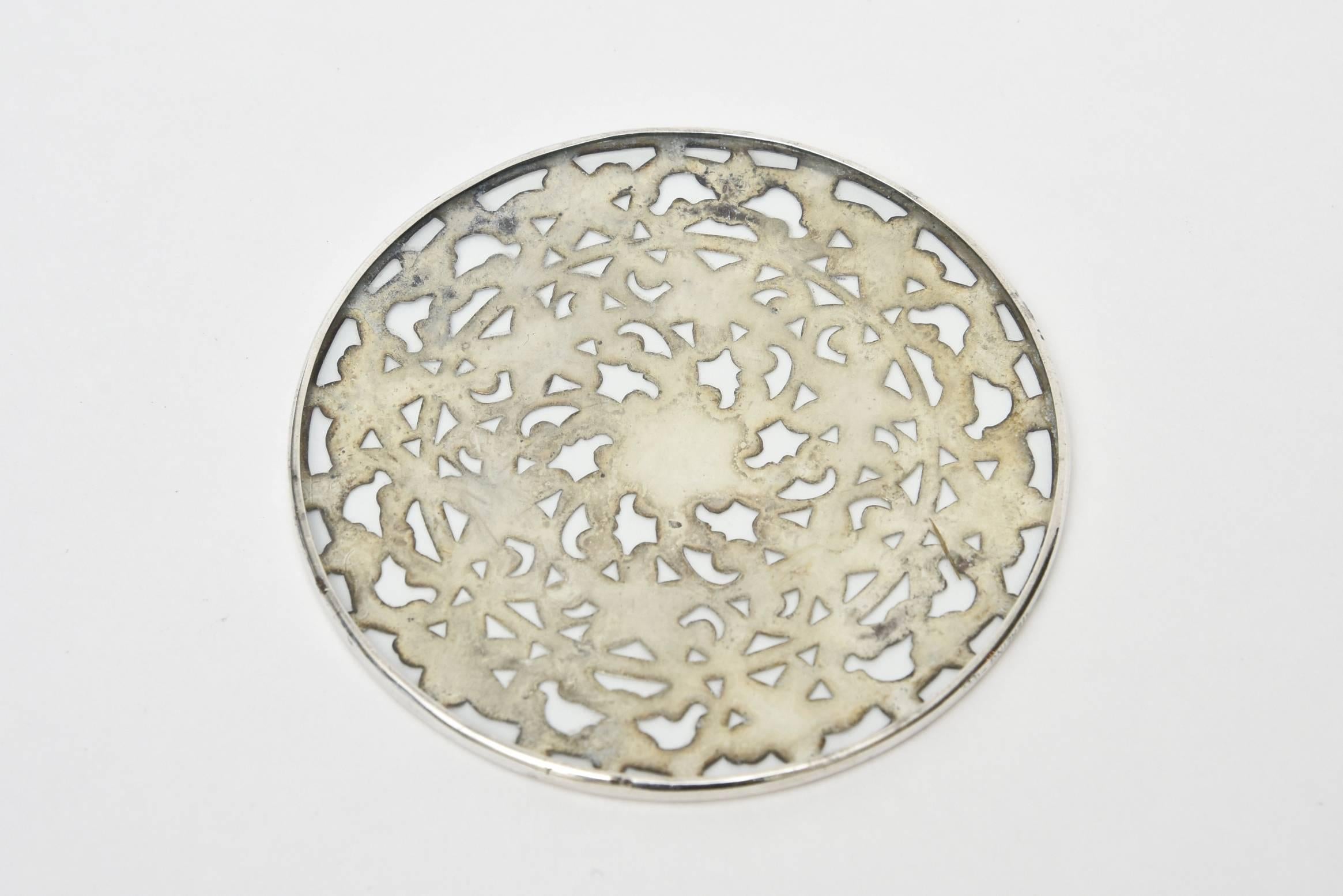 antique silver and glass coasters