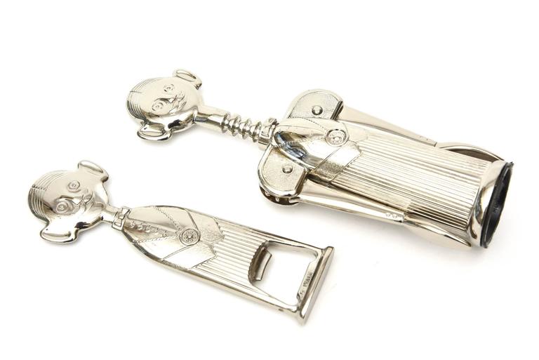 Italian Vintage Silver Plate Whimsical Sommelier Wine and Bottle Opener
