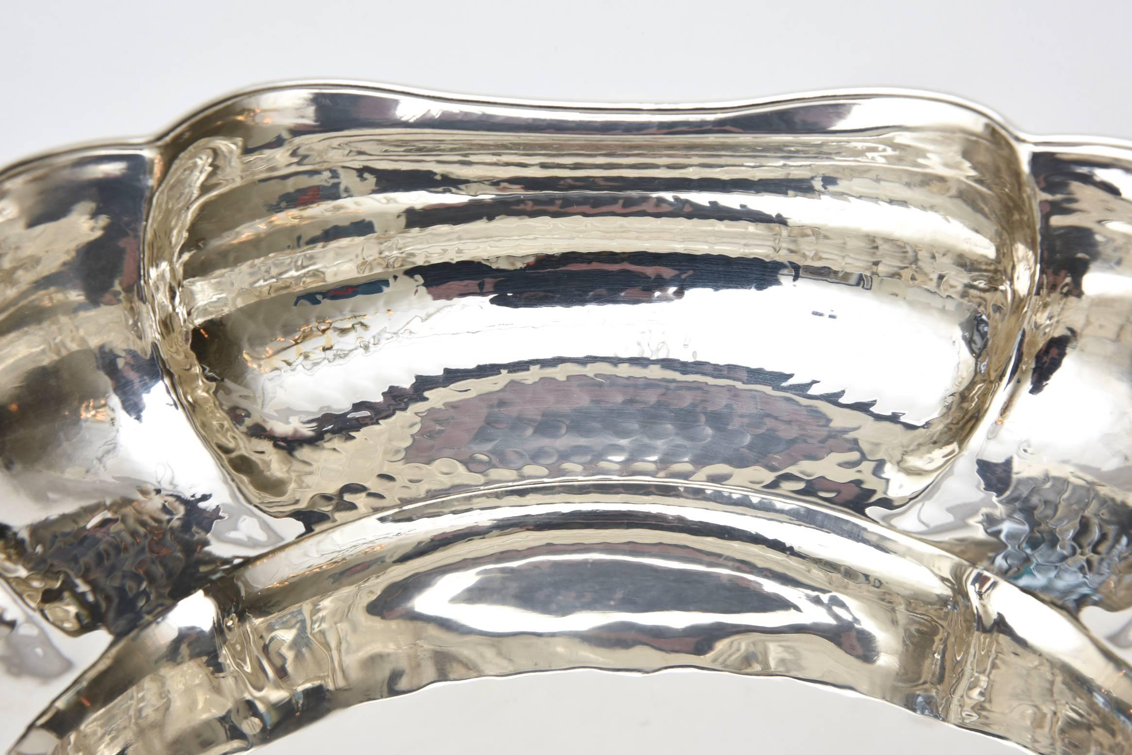 Late 20th Century Vintage Hand Hammered  Silver Plate Italian Bowl or Serving Bowl For Sale