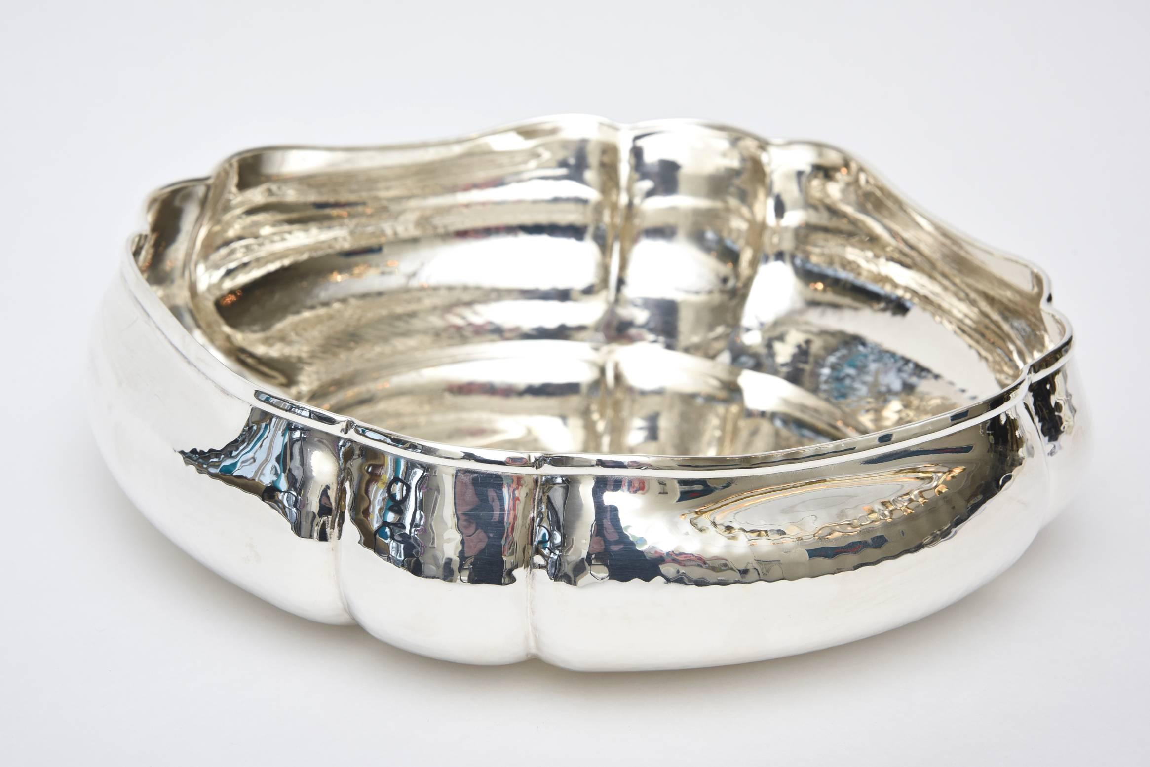 This lovely vintage hand-hammered silver plate Italian bowl is hallmarked on the bottom: Battuto a Mano-silver plated. It is perfect for so many uses and occasions and for serving. It is a great size. It bridges the gap of traditional versus modern.