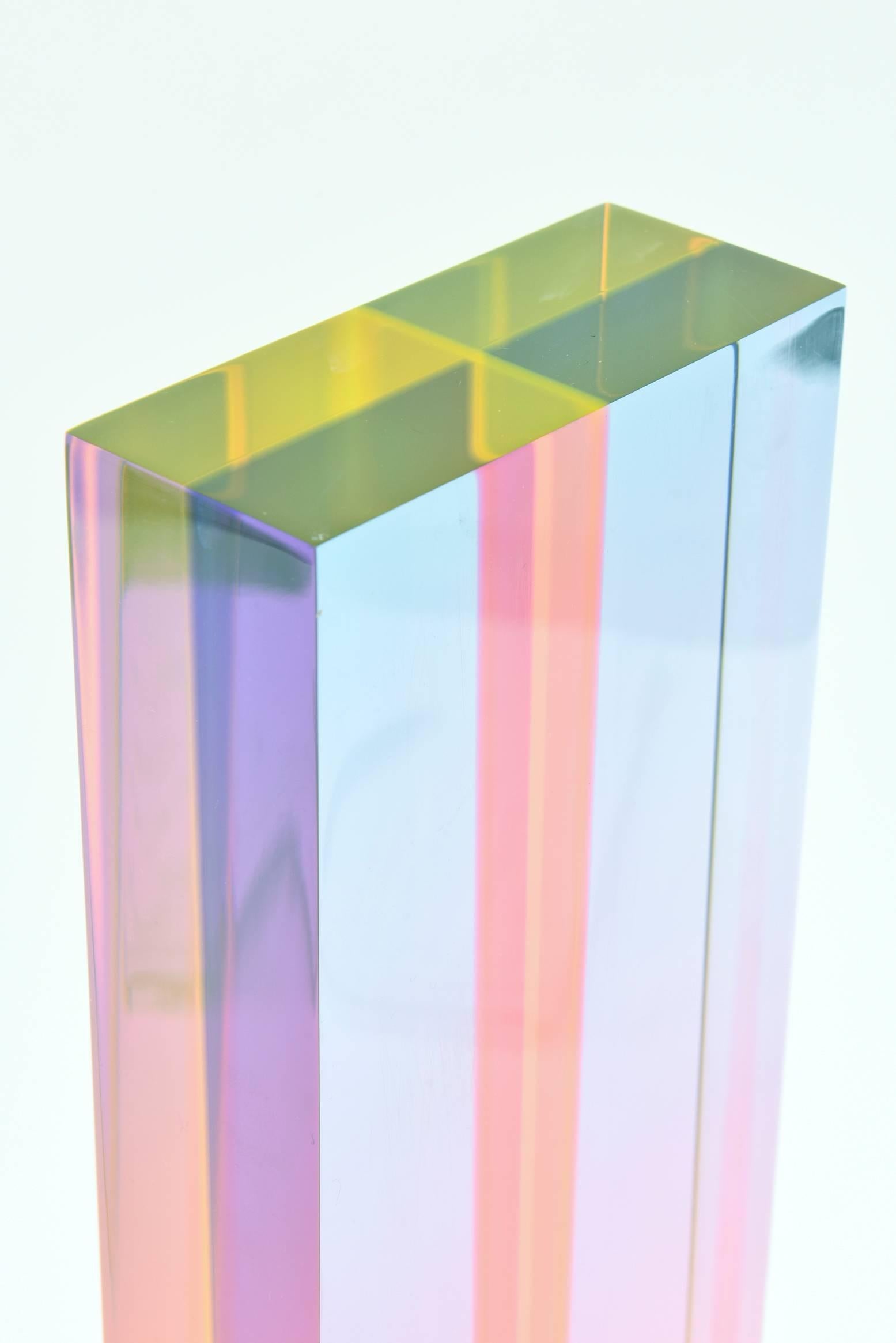 Modern Signed Vasa Vintage Lucite Tower Sculpture Entitled Pastel Ombre