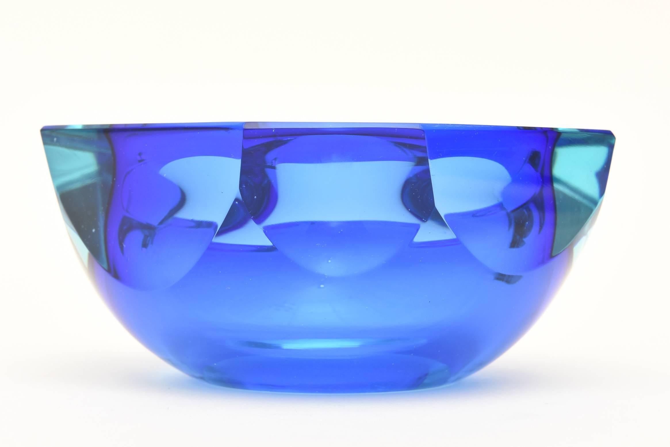 Italian Murano Sommerso Flat Cut Polished Geode Glass Bowl or Caviar Bowl 2