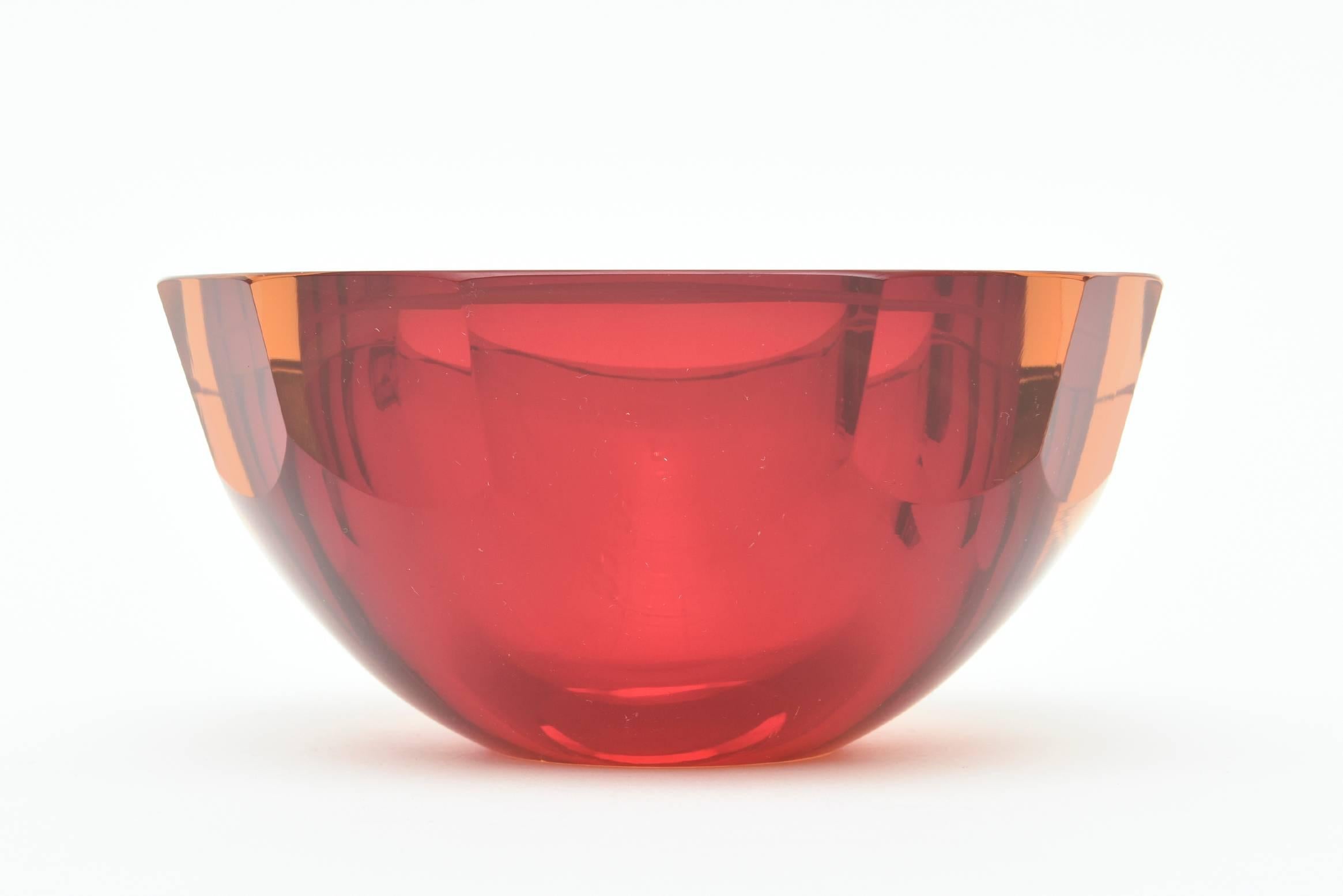Modern Italian Murano Faceted Flat Cut Polished Geode Sommerso Glass Bowl /SALE