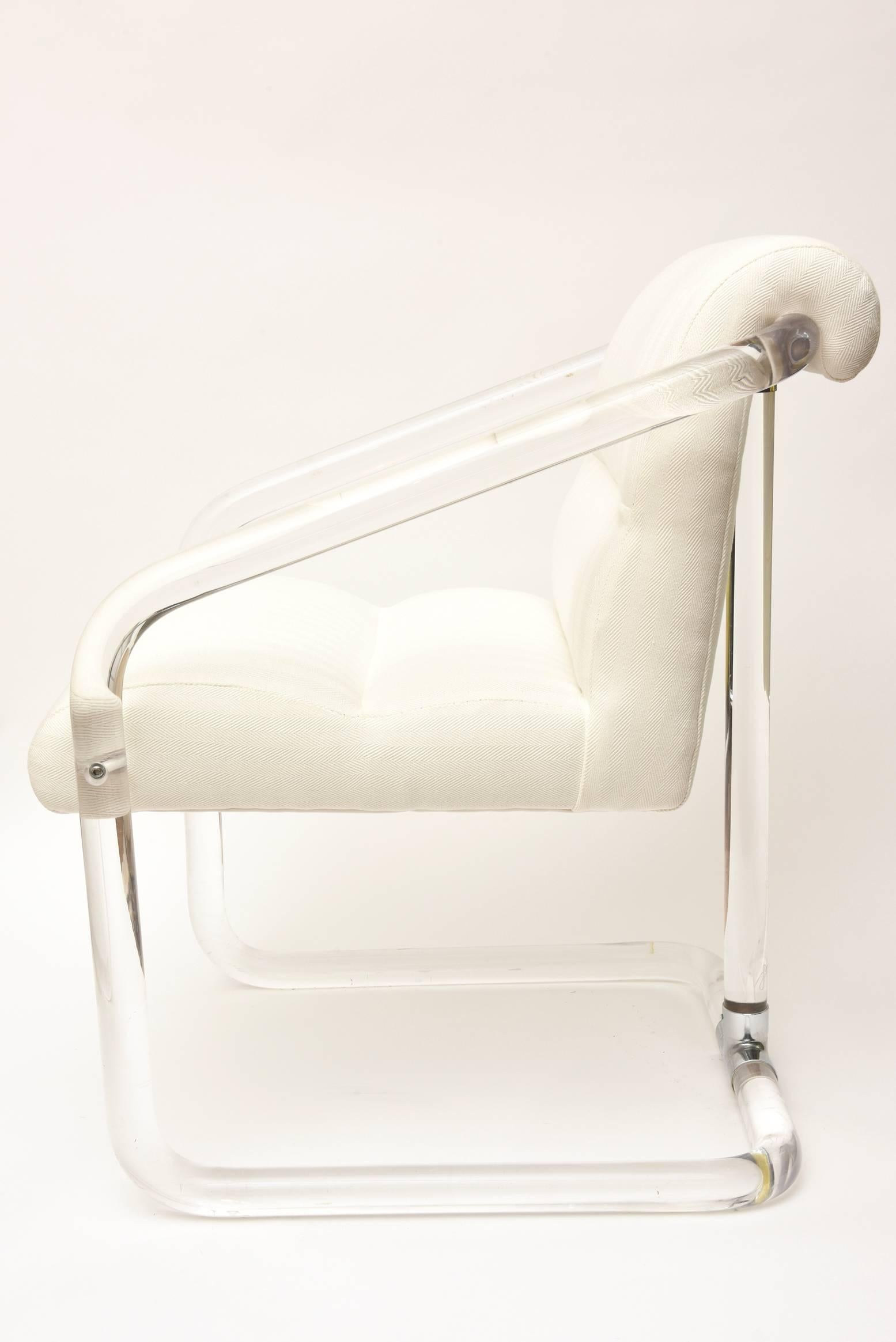 Mid-Century Modern Signed Lion in Frost Tubular Lucite & Chrome Upholstered Desk/ Vanity Chair