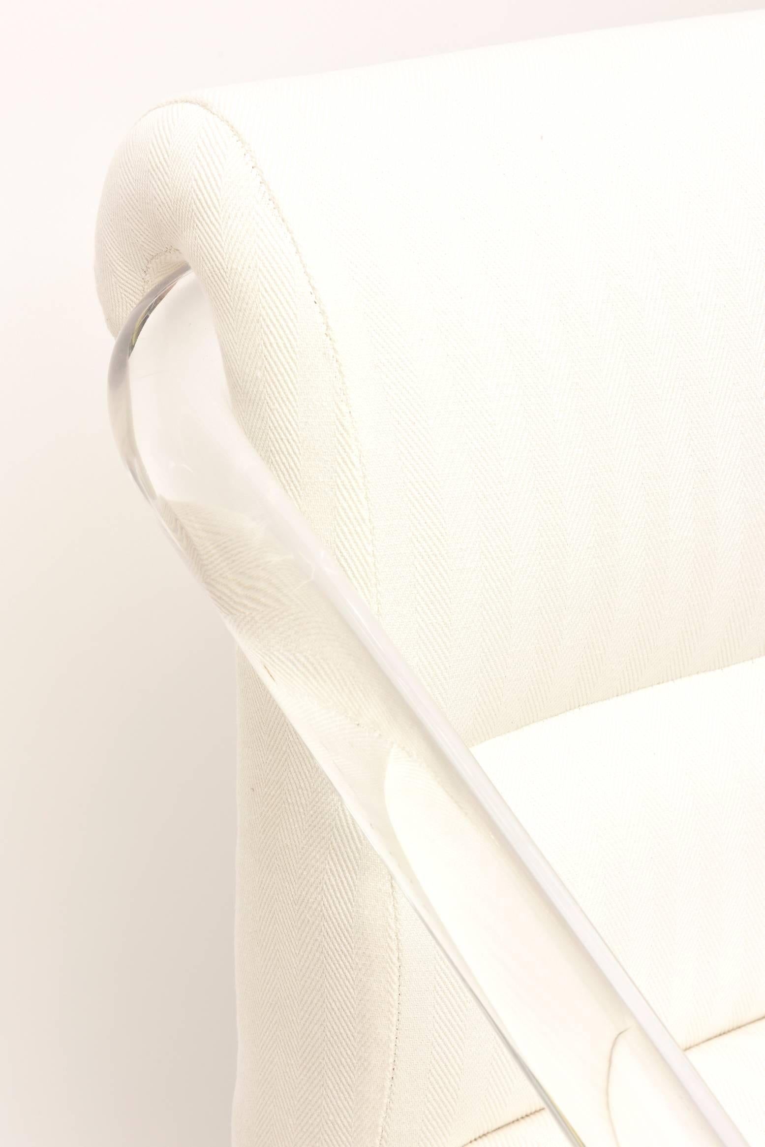 Upholstery Signed Lion in Frost Tubular Lucite & Chrome Upholstered Desk/ Vanity Chair