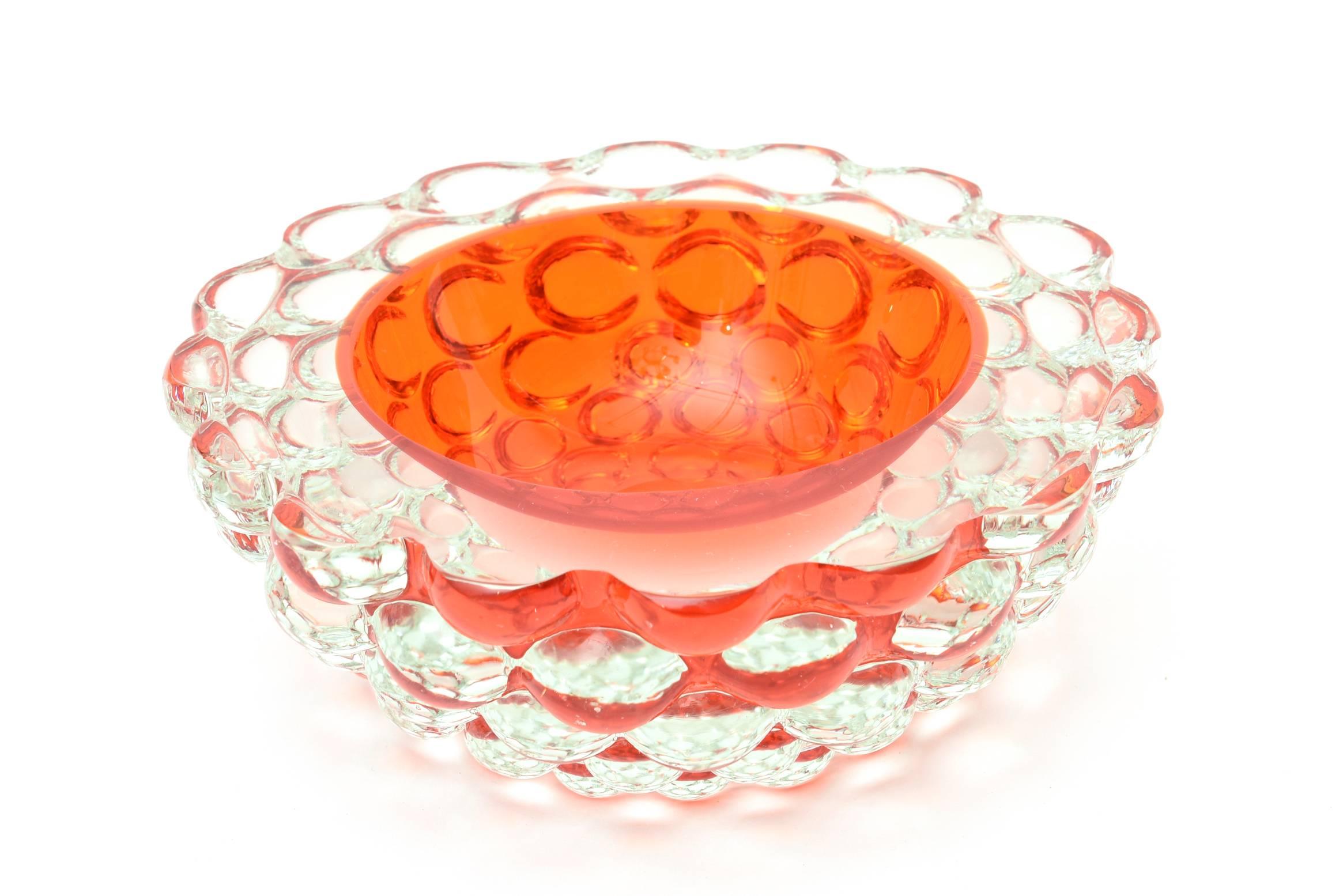 Italian Murano G.Campanella Garoppolo Sommerso Glass Bubble Bowl In Excellent Condition In North Miami, FL