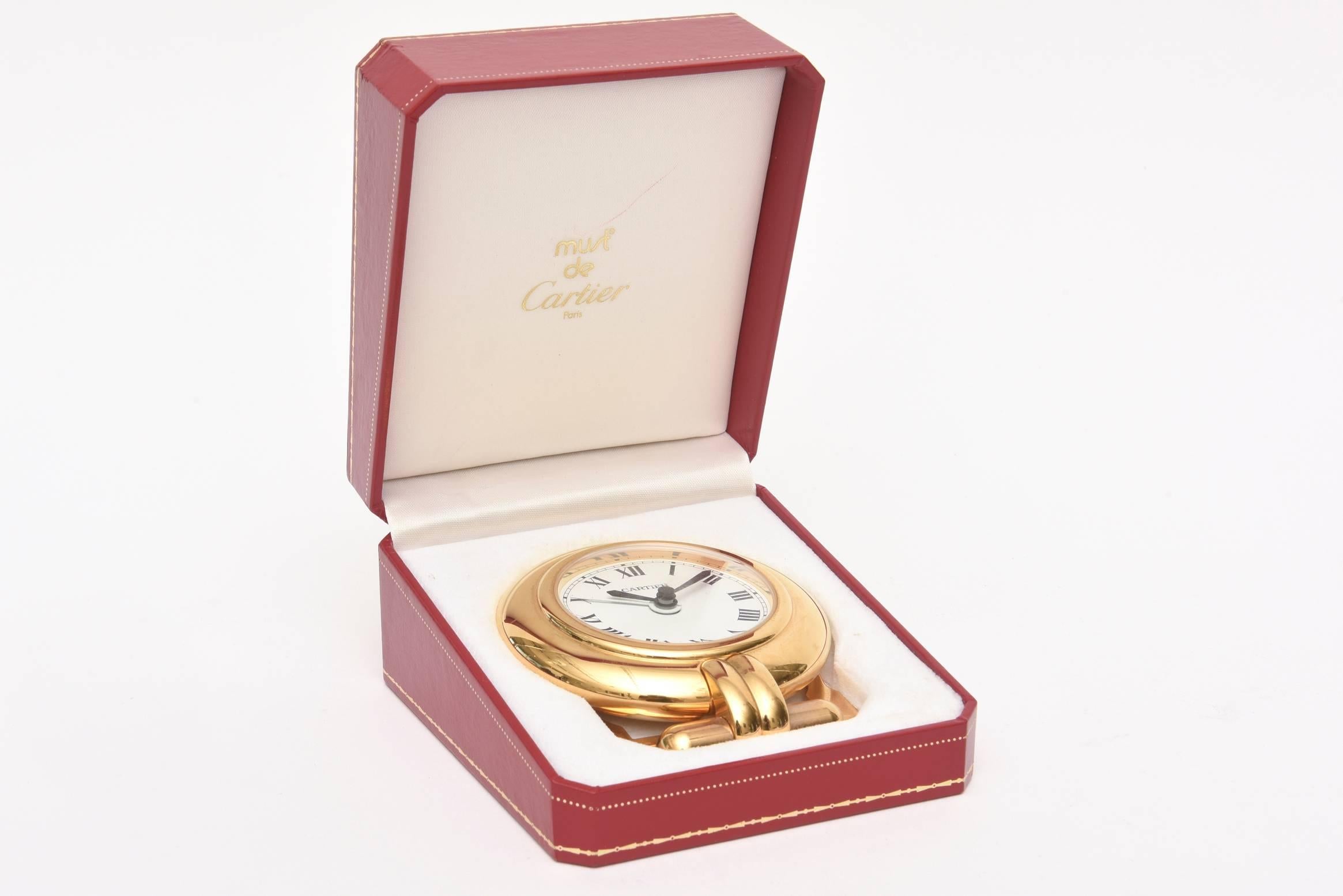 Mid-20th Century  Cartier 24-Karat Gold-Plated Travel, Desk or Nightstand Quartz Clock / SAT.SALE