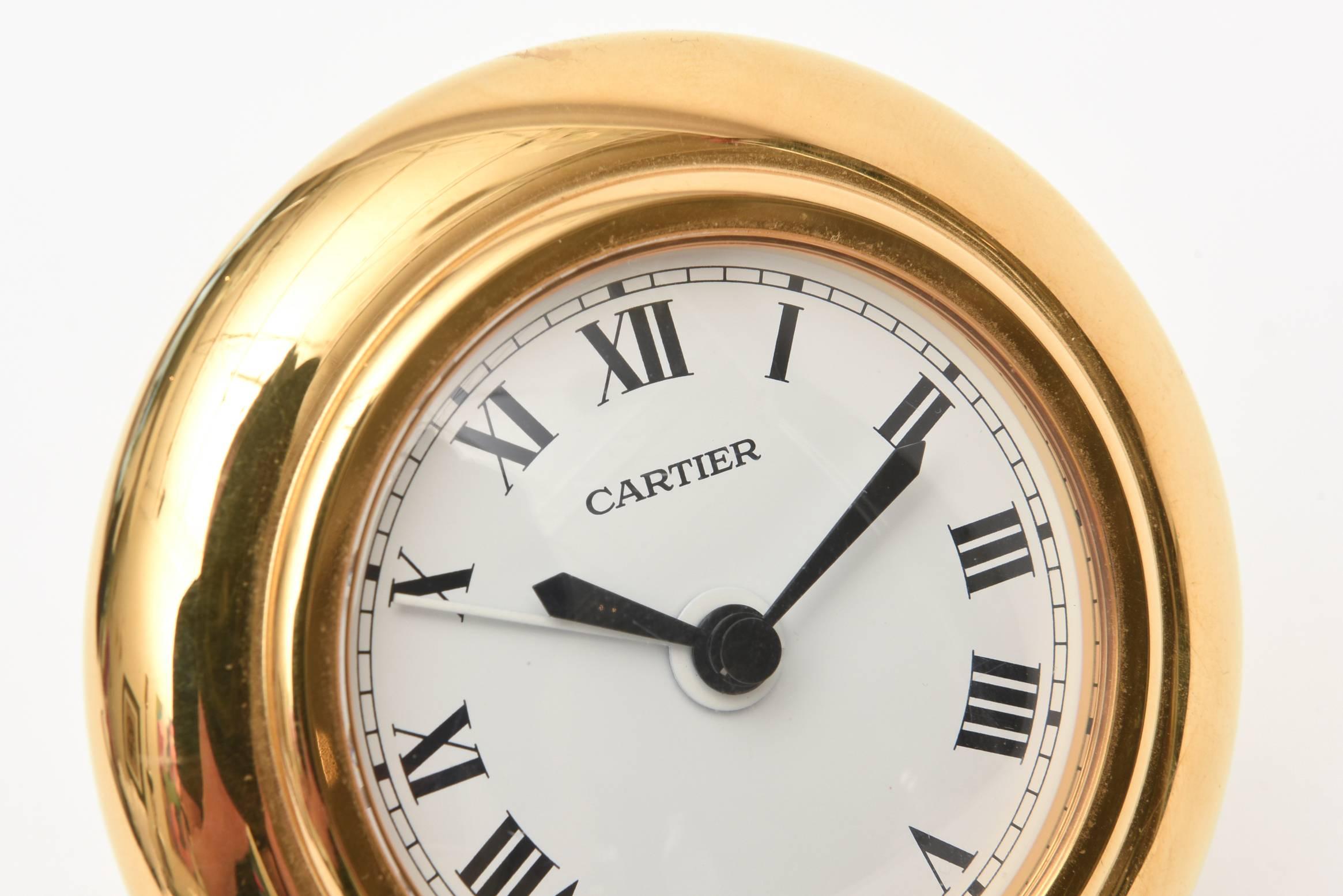 Mid-Century Modern  Cartier 24-Karat Gold-Plated Travel, Desk or Nightstand Quartz Clock / SAT.SALE
