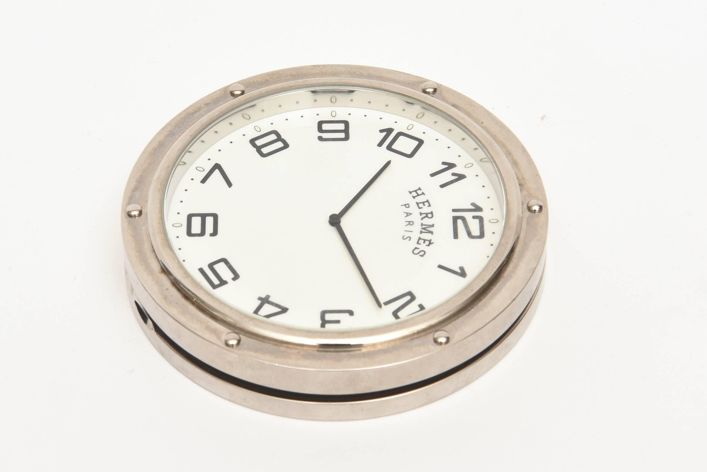 Hermes Edelstahl Pendulette Clipper Reise oder Schreibtisch Uhr / HOLIDAY SALE (Moderne)