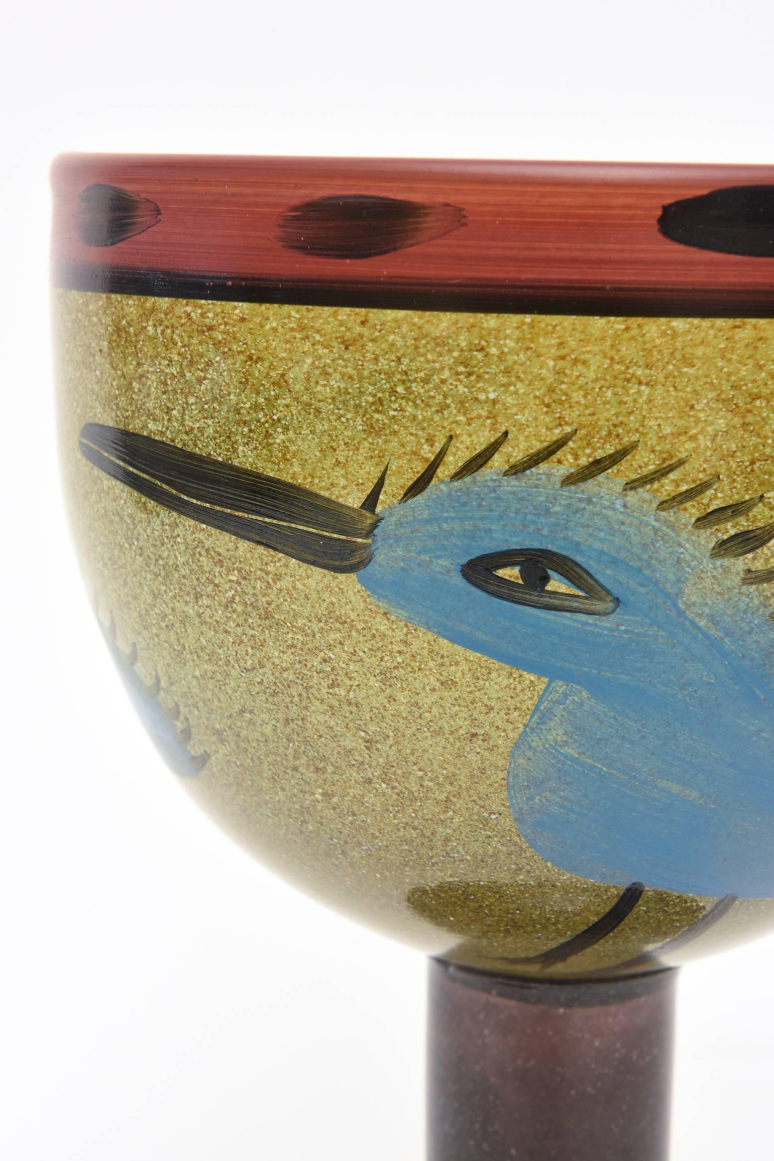 Signed Kosta Boda Hand-Painted Glass Vase/ Vessel/ Object/Sculpture /SALE In Good Condition In North Miami, FL
