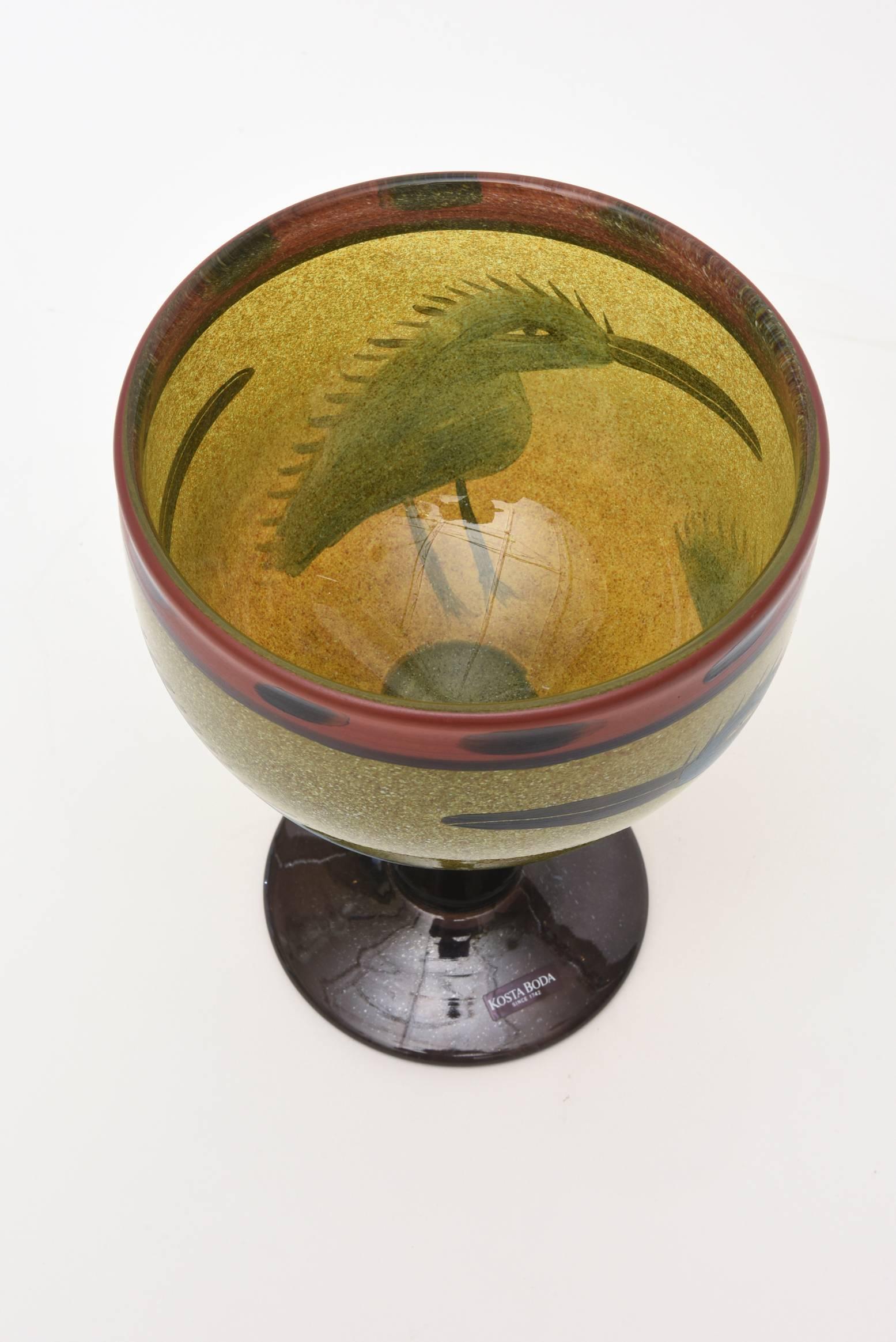 Scandinavian Modern Signed Kosta Boda Hand-Painted Glass Vase/ Vessel/ Object/Sculpture /SALE