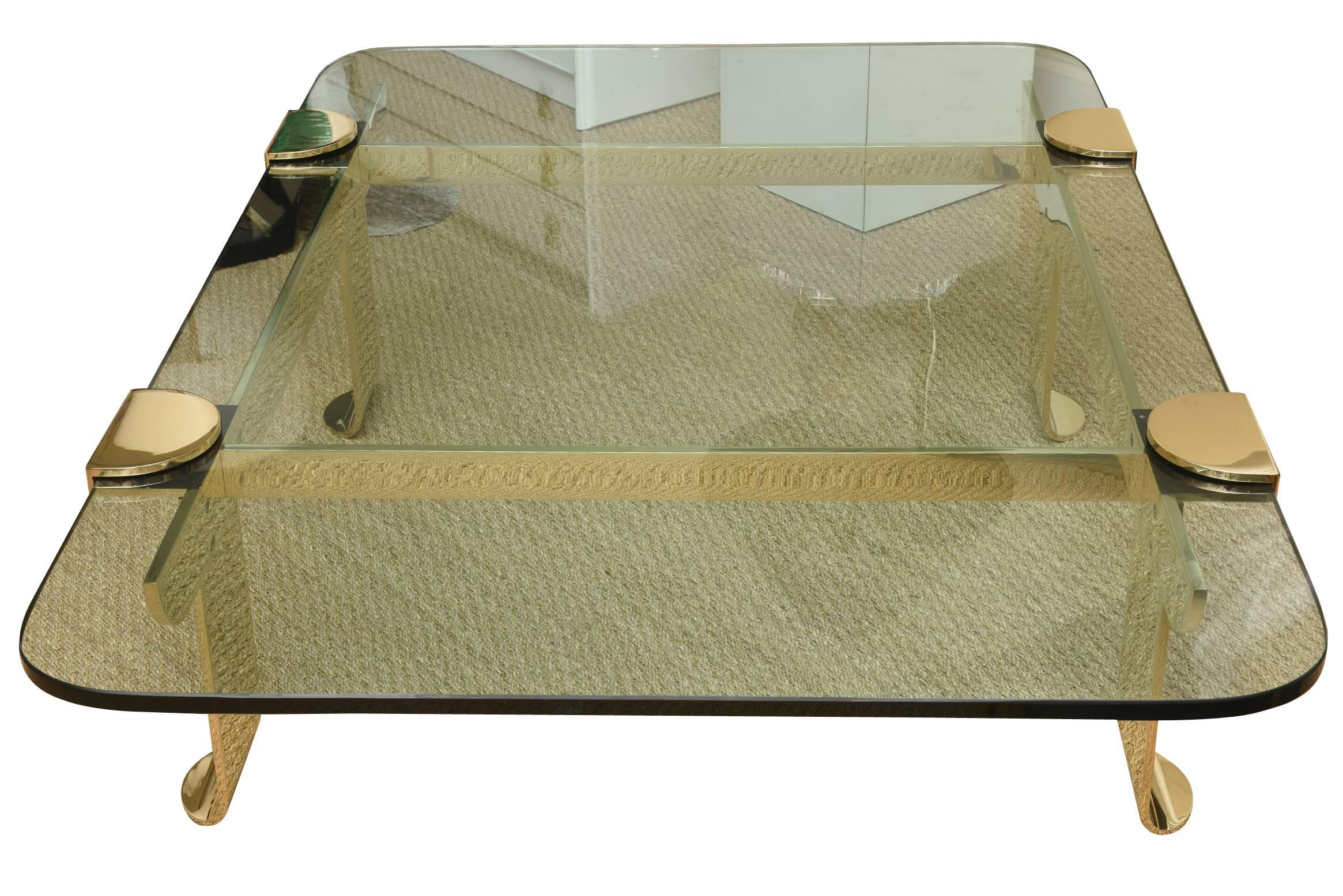 Modern Vintage Italian Brass and Glass Sculptural Cocktail Table