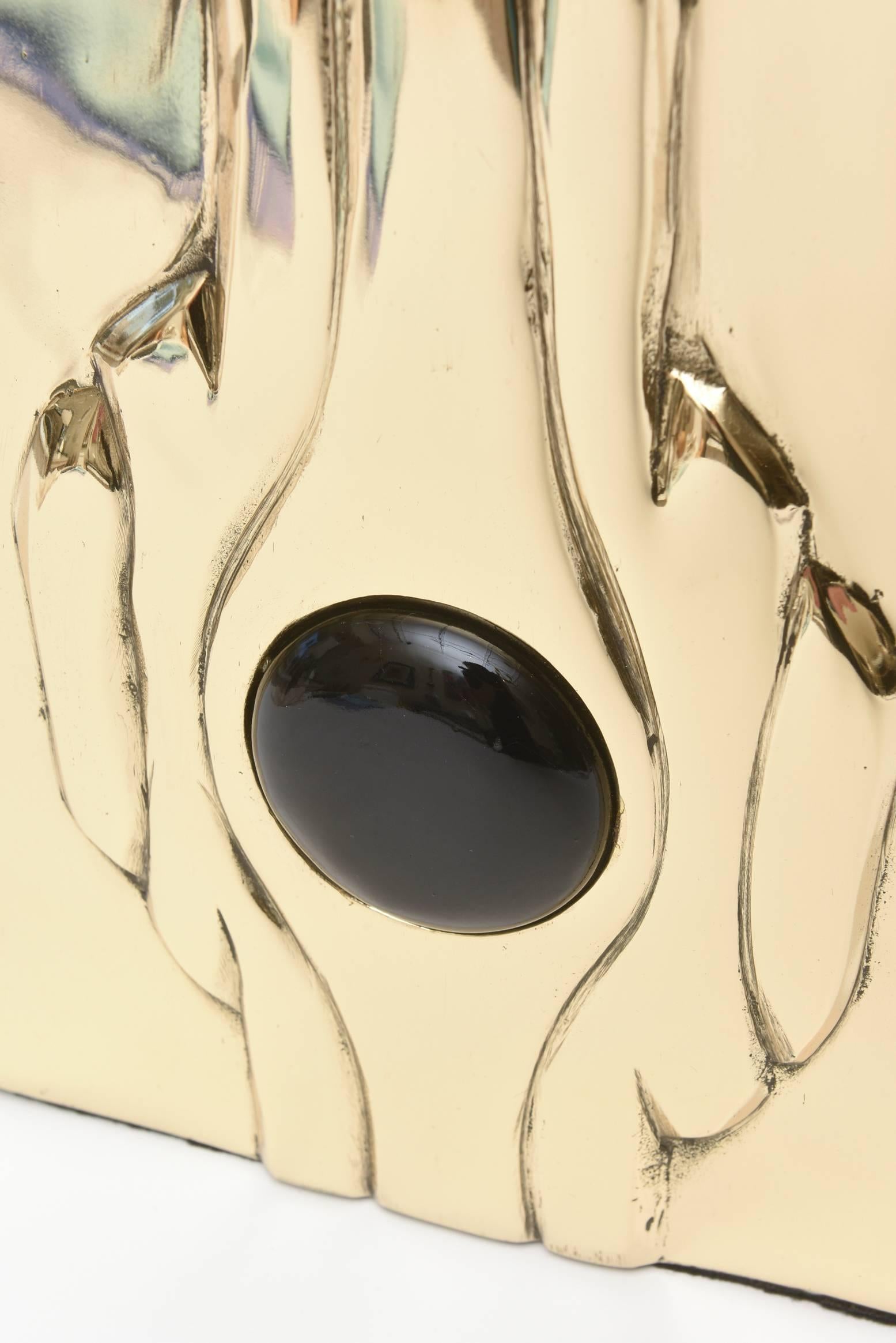 Brass, Black Resin Modernist Mid-Century Modern Vase, Vessel, Object Sculpture For Sale 1