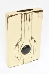 Vintage Brass And Black Resin Modernist Vase, Vessel, Object Sculpture MCM