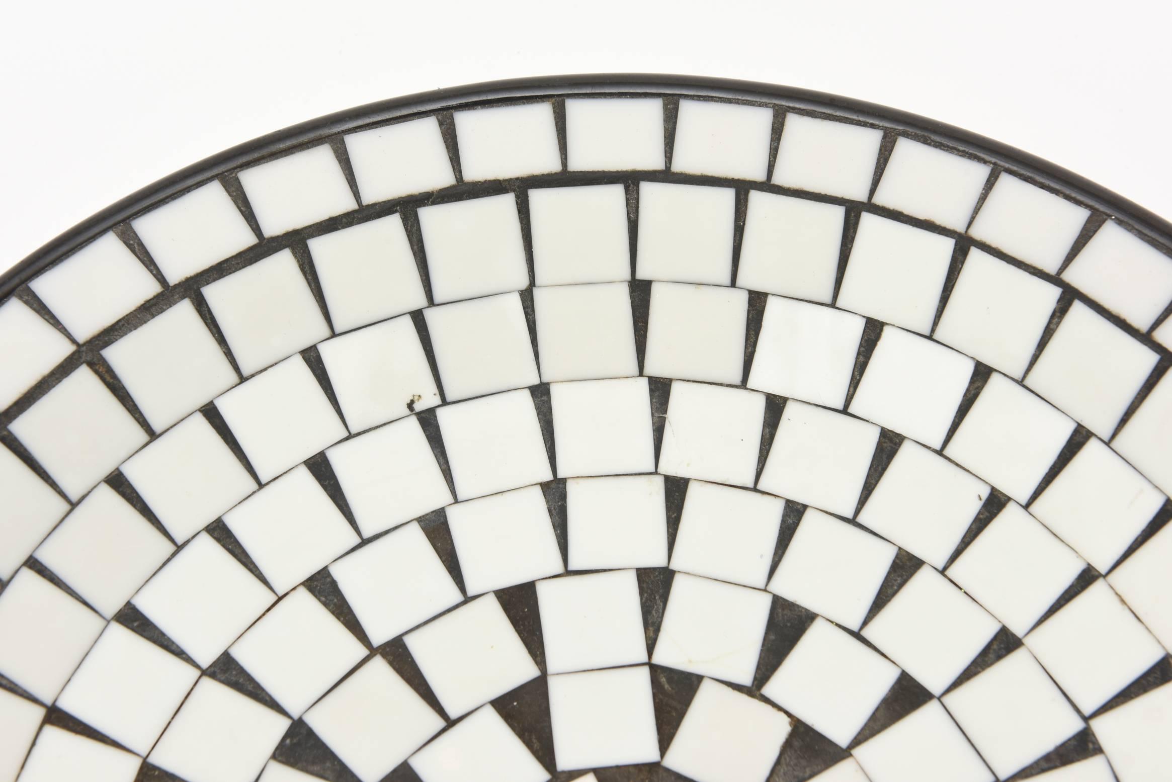 Mid-20th Century Black and White Glass Mosaic Over Ceramic Bowl or Dish Midcentury