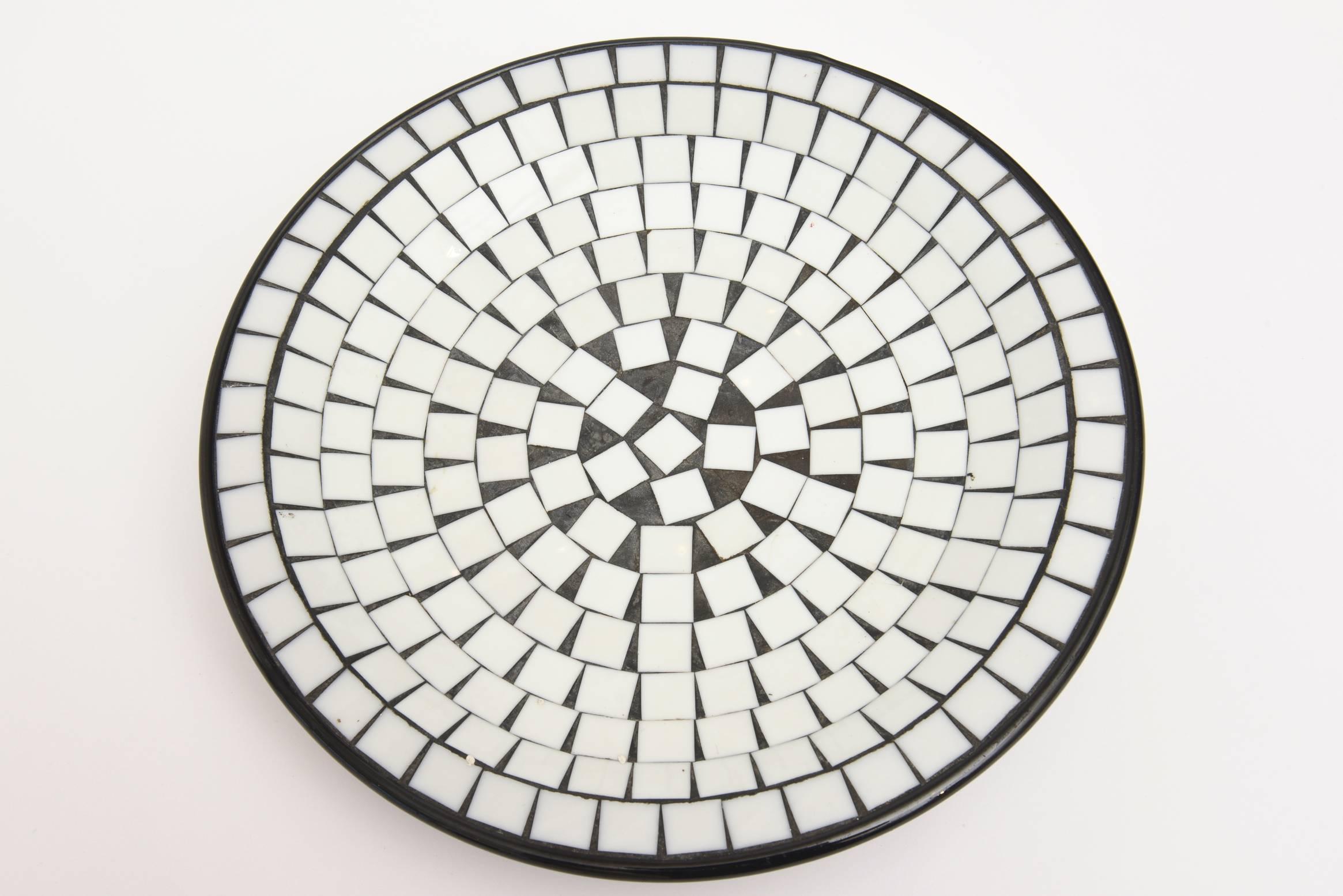 Mid-Century Modern Black and White Glass Mosaic Over Ceramic Bowl or Dish Midcentury