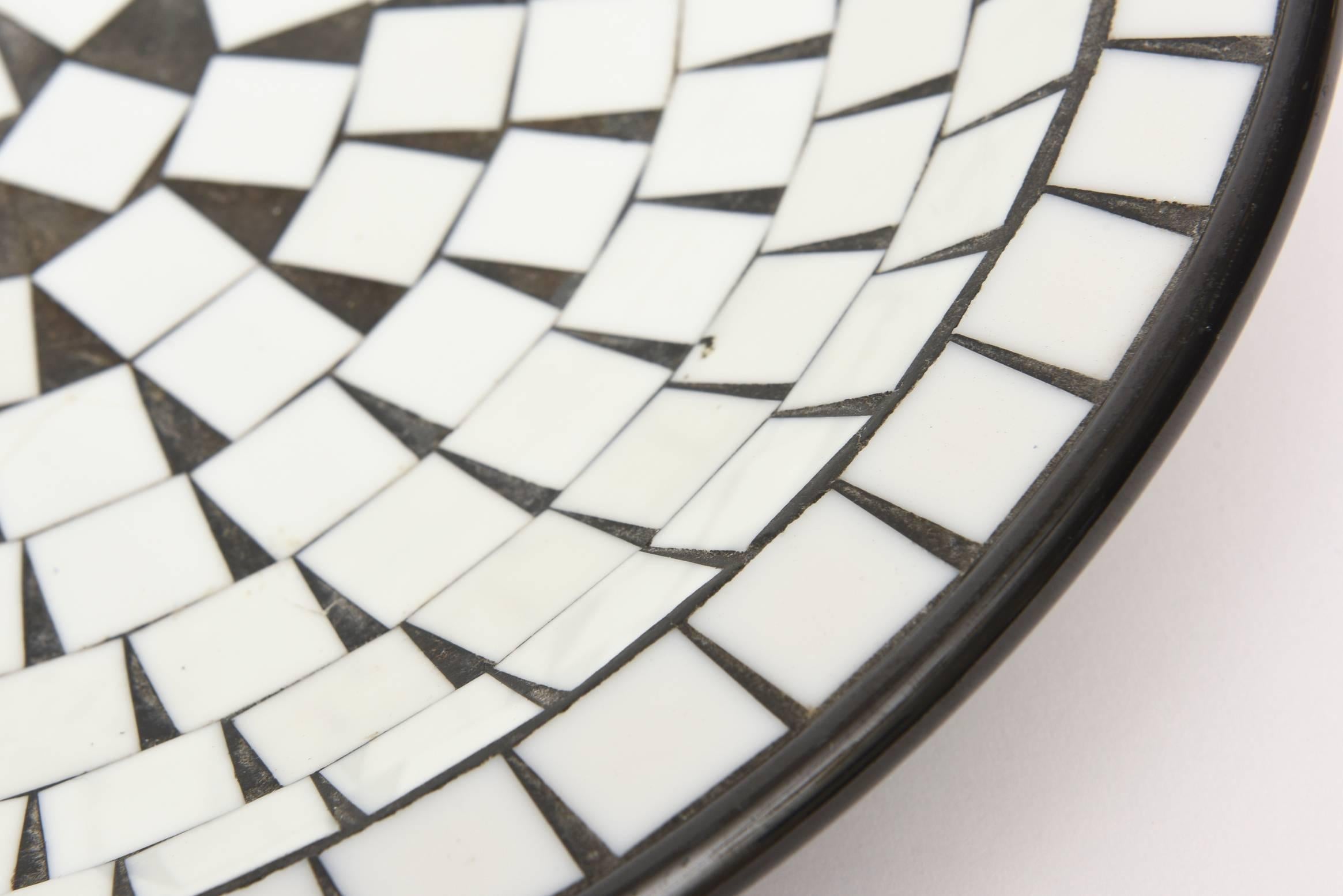 Black and White Glass Mosaic Over Ceramic Bowl or Dish Midcentury 1