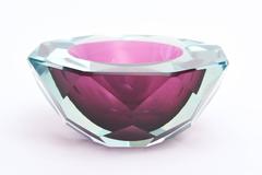 Italian Murano Diamond Faceted Glass Sommerso Geode Bowl/Caviar Bowl