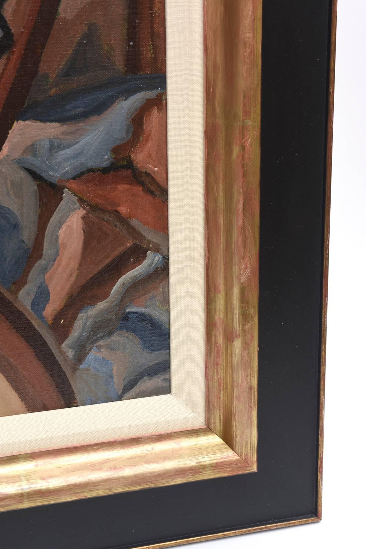 Suzanne Bertillon Art Deco Cubist Painting Custom Framed French Vintage 3